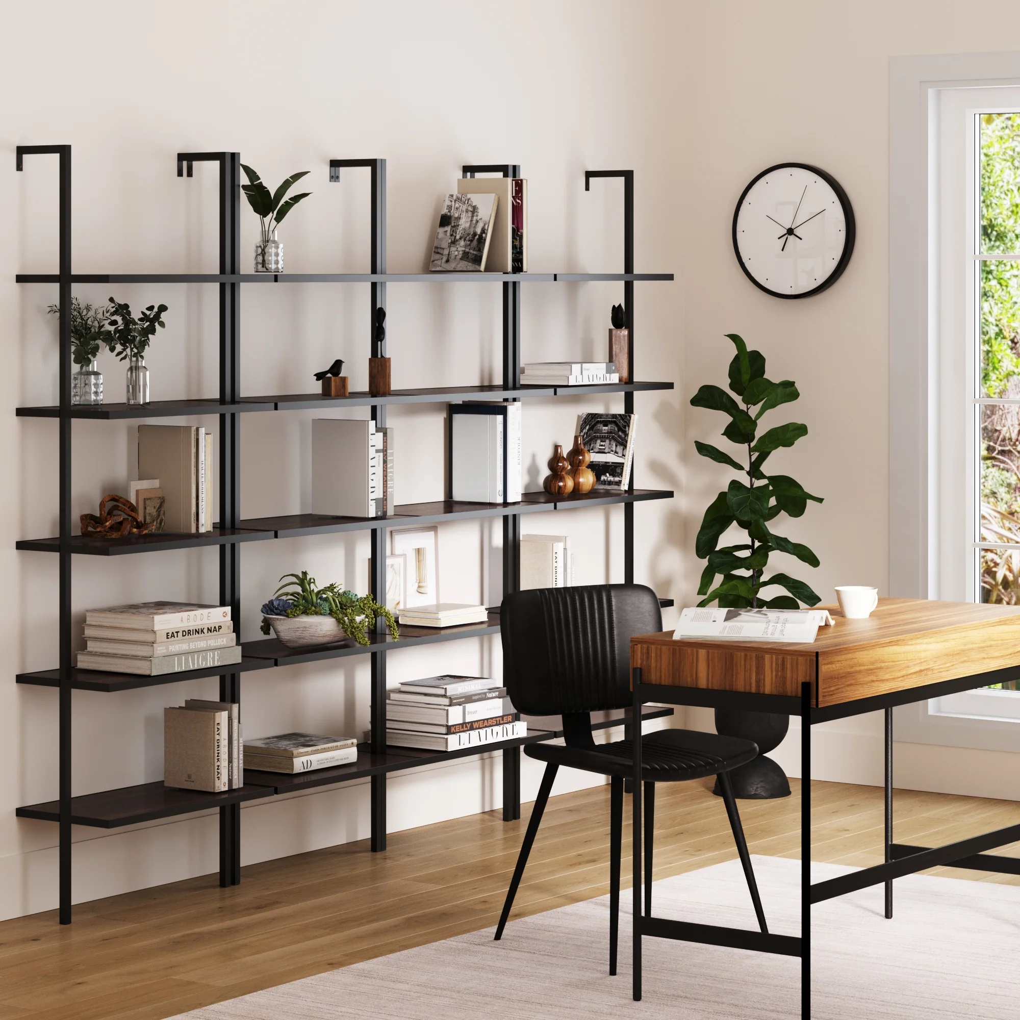 5-Shelf Bookshelf Walnut Matte Black (Set of 4) - Image 2