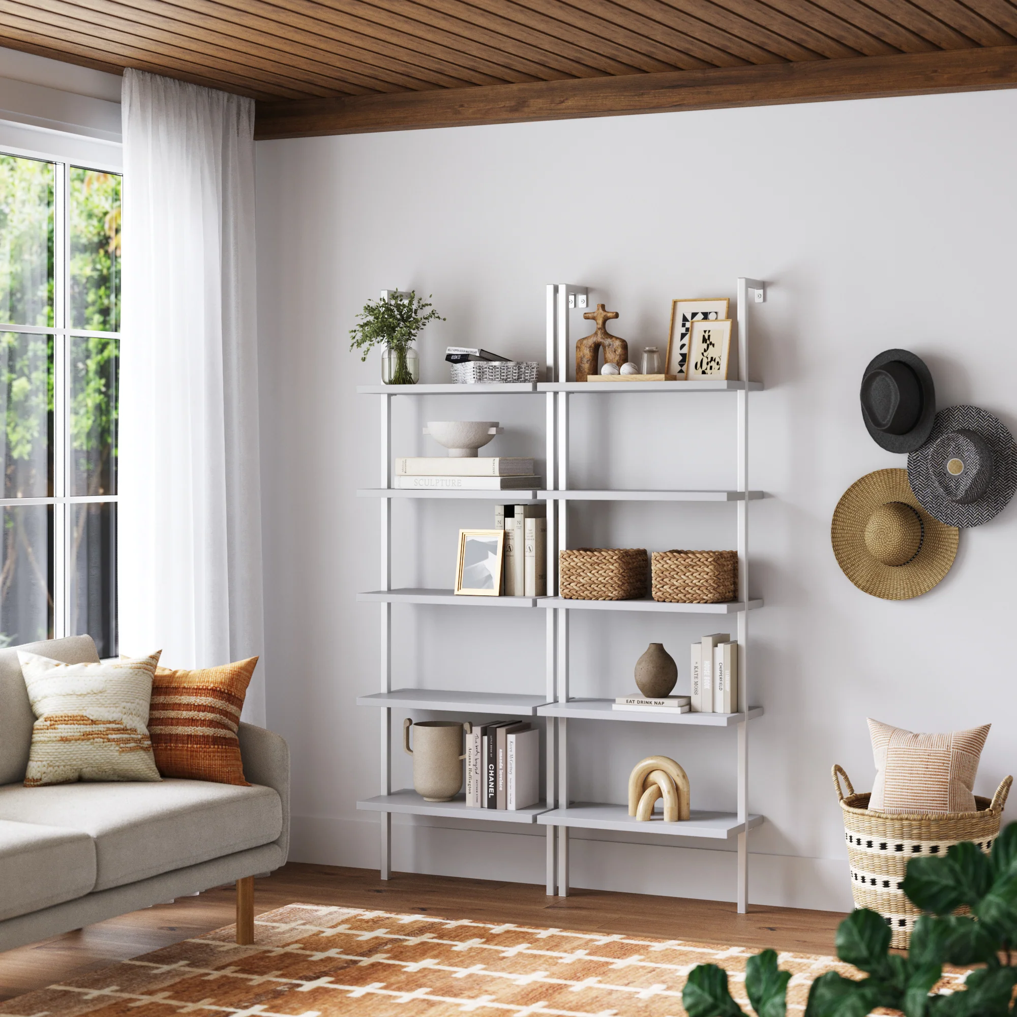 5-Shelf Coastal Ladder Bookshelf White (Set of 2) - Image 2