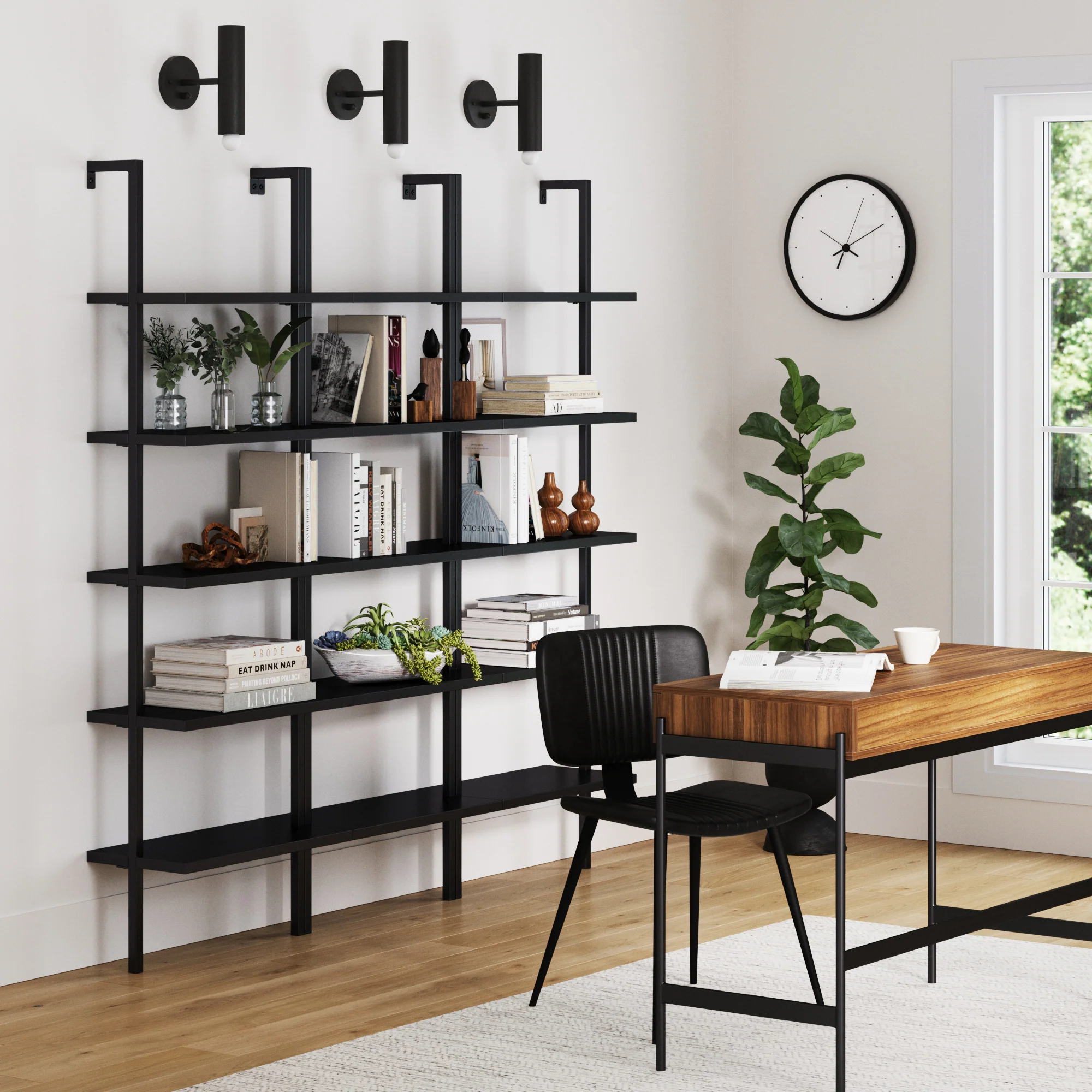 5-Shelf Ladder Bookshelf Black (Set of 3) - Image 2