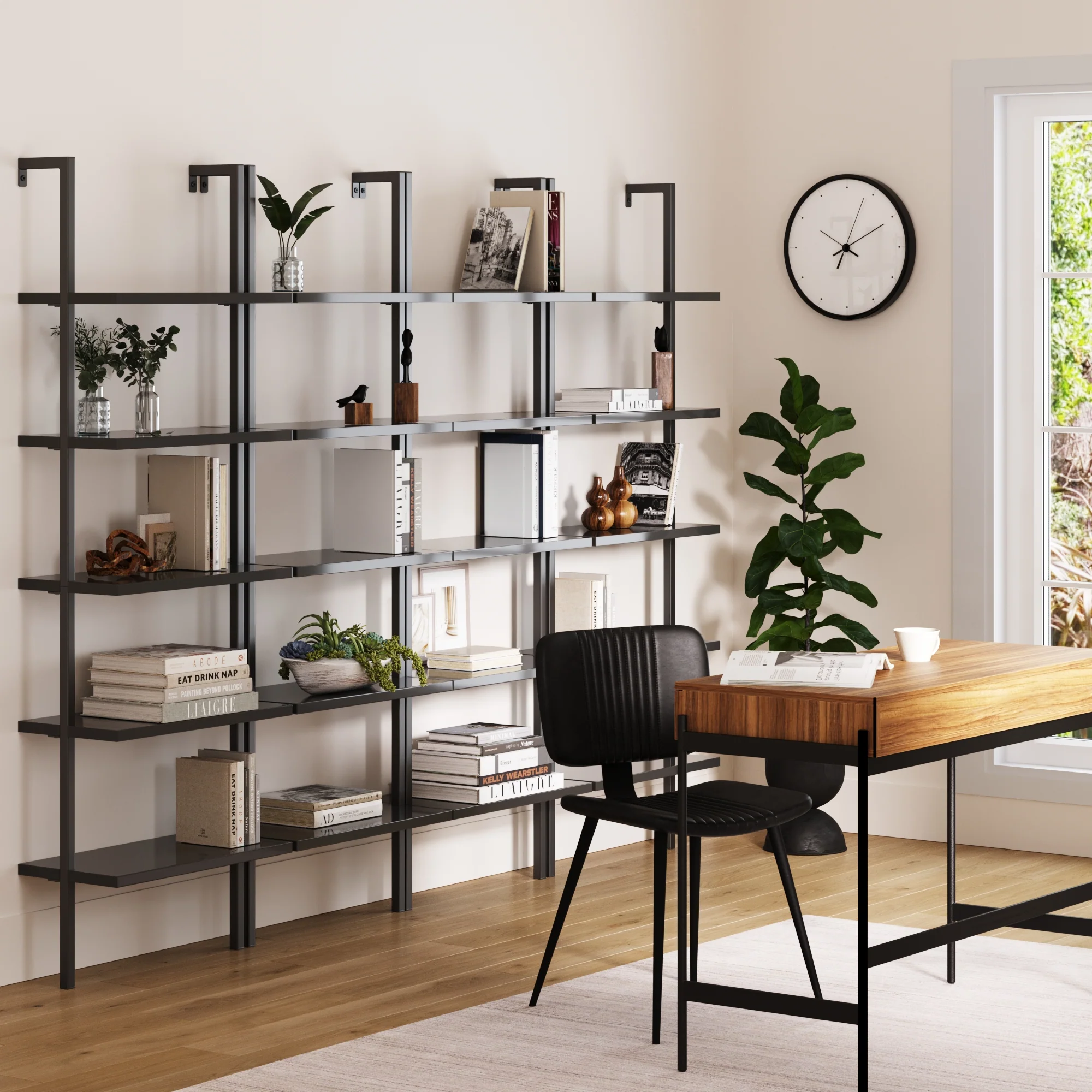 5-Shelf Ladder Bookshelf Black (Set of 4) - Image 2