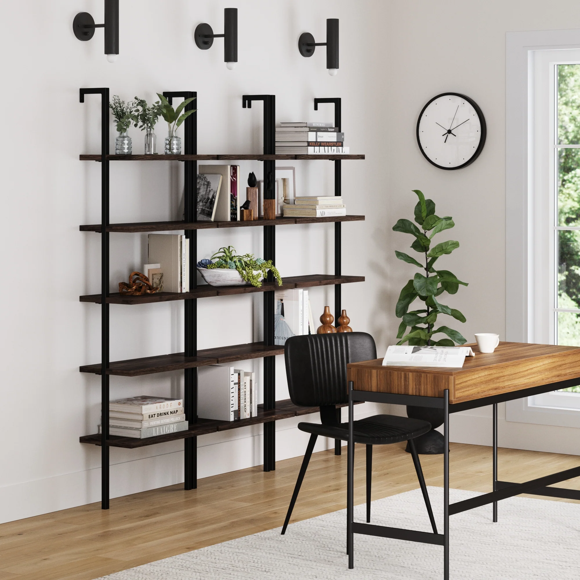 5-Shelf Ladder Wall Bookshelves Nutmeg (Set of 3) - Image 2