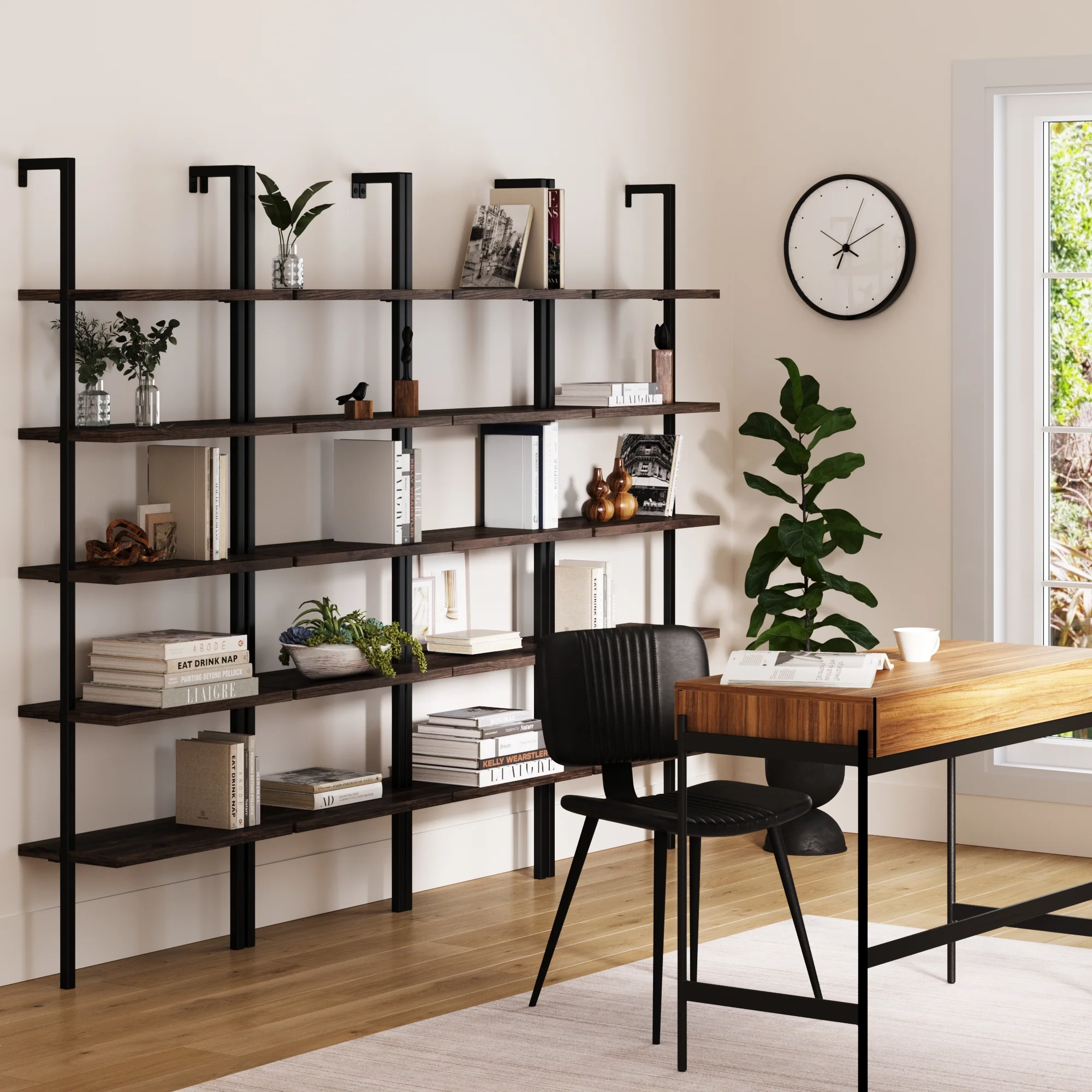 5-Shelf Ladder Wall Bookshelves Nutmeg (Set of 4) - Image 2