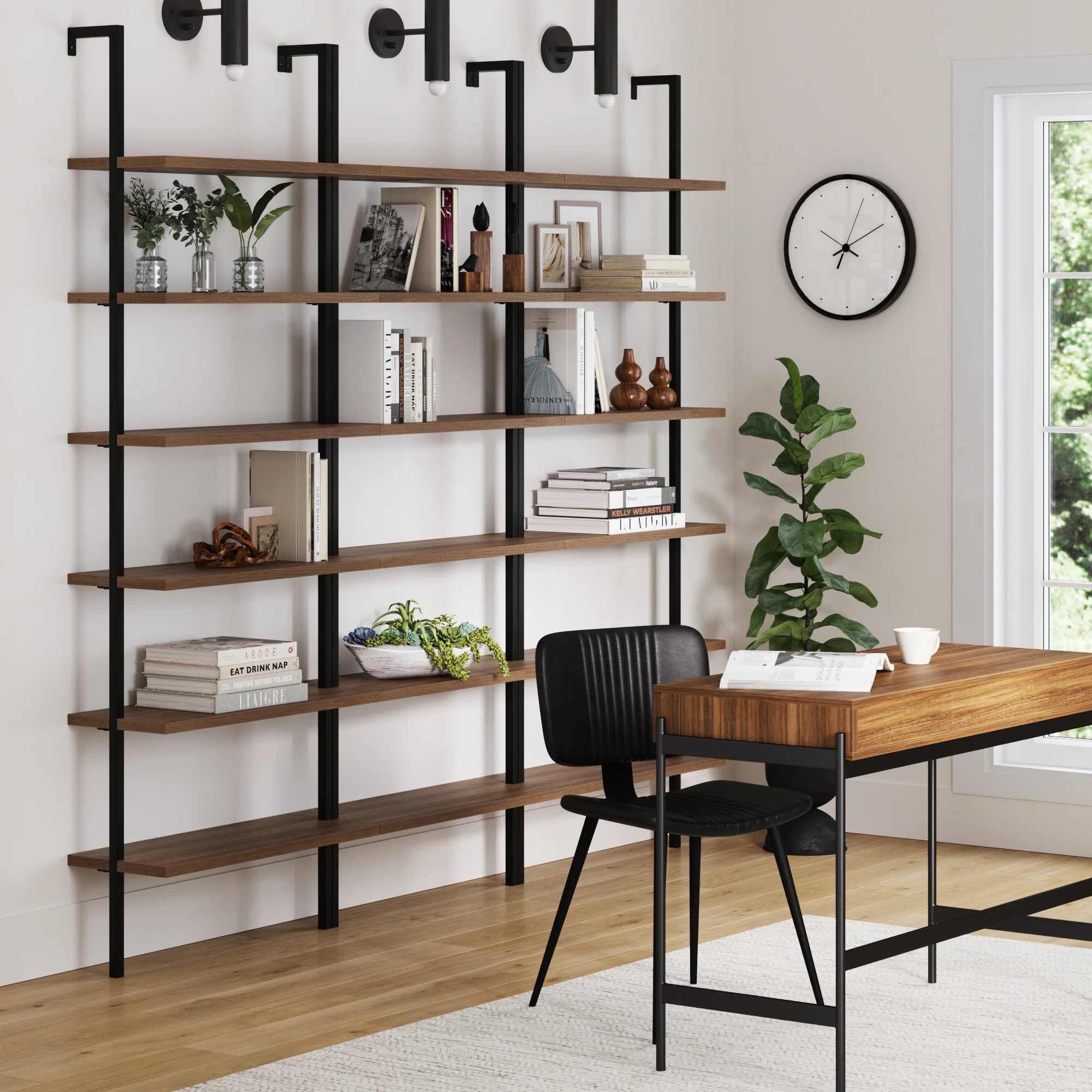 6-Shelf Bookcase Oak Matte Black (Set of 3) - Image 2