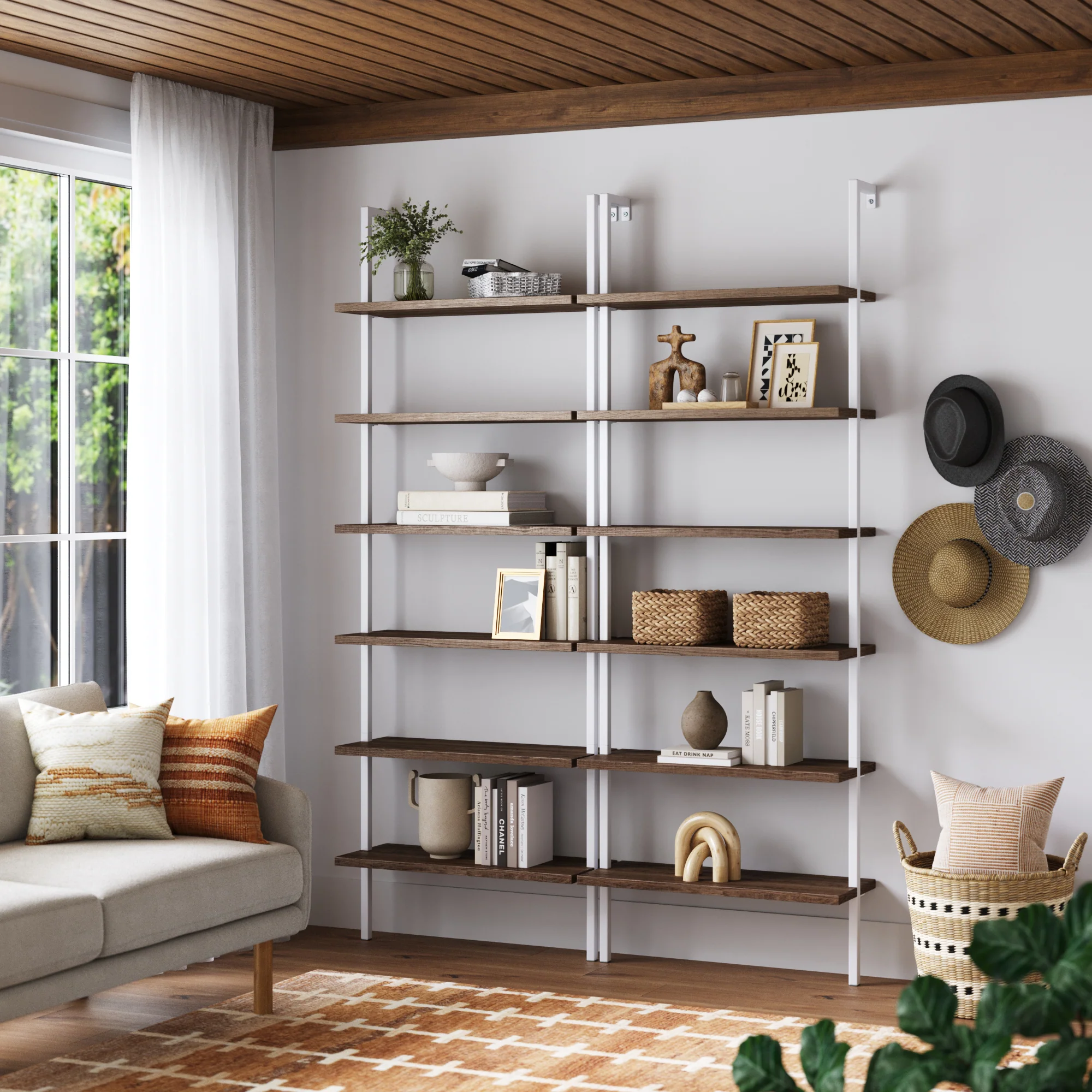 6-Shelf Bookcase Oak Matte White (Set of 2) - Image 2
