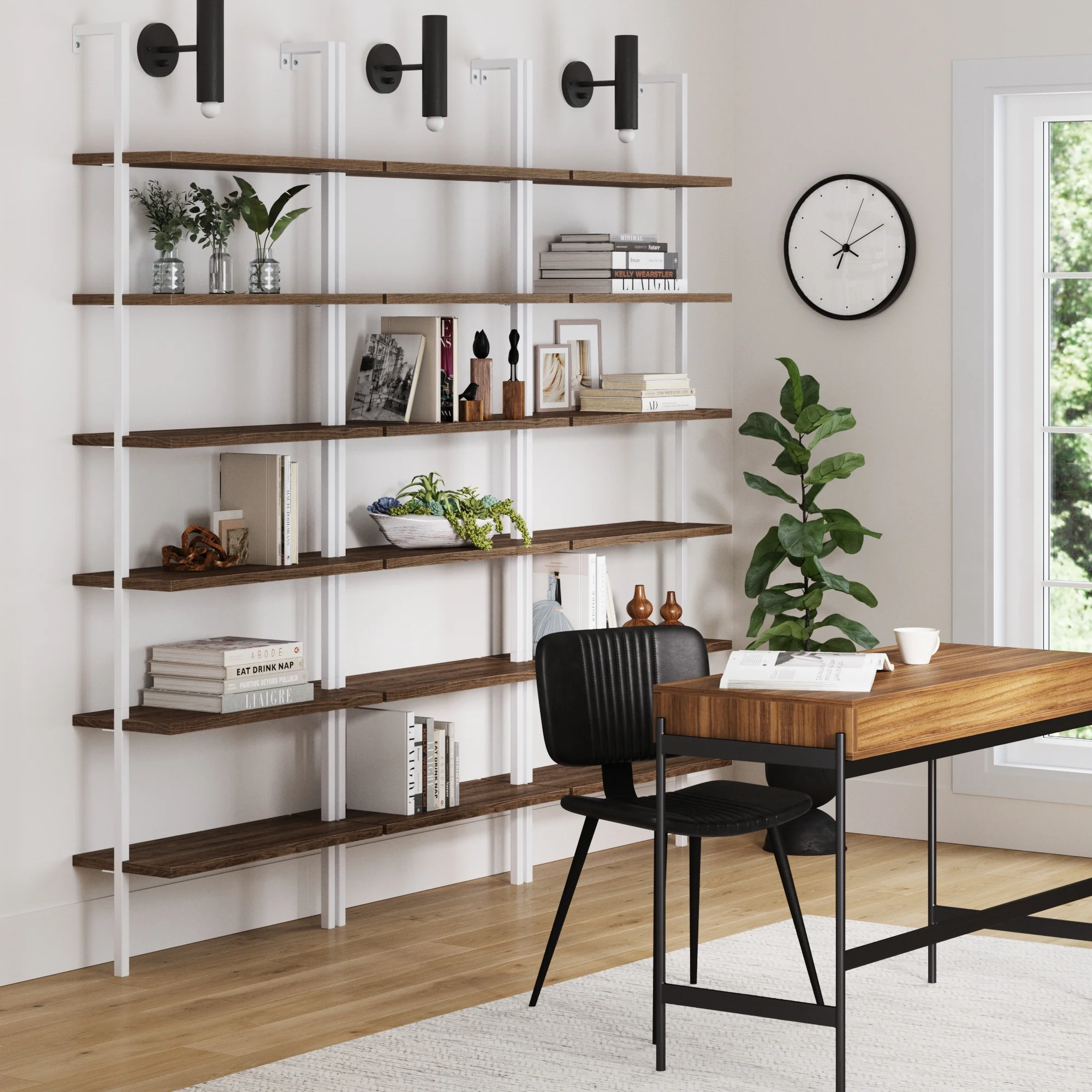 6-Shelf Bookcase Oak Matte White (Set of 3) - Image 2