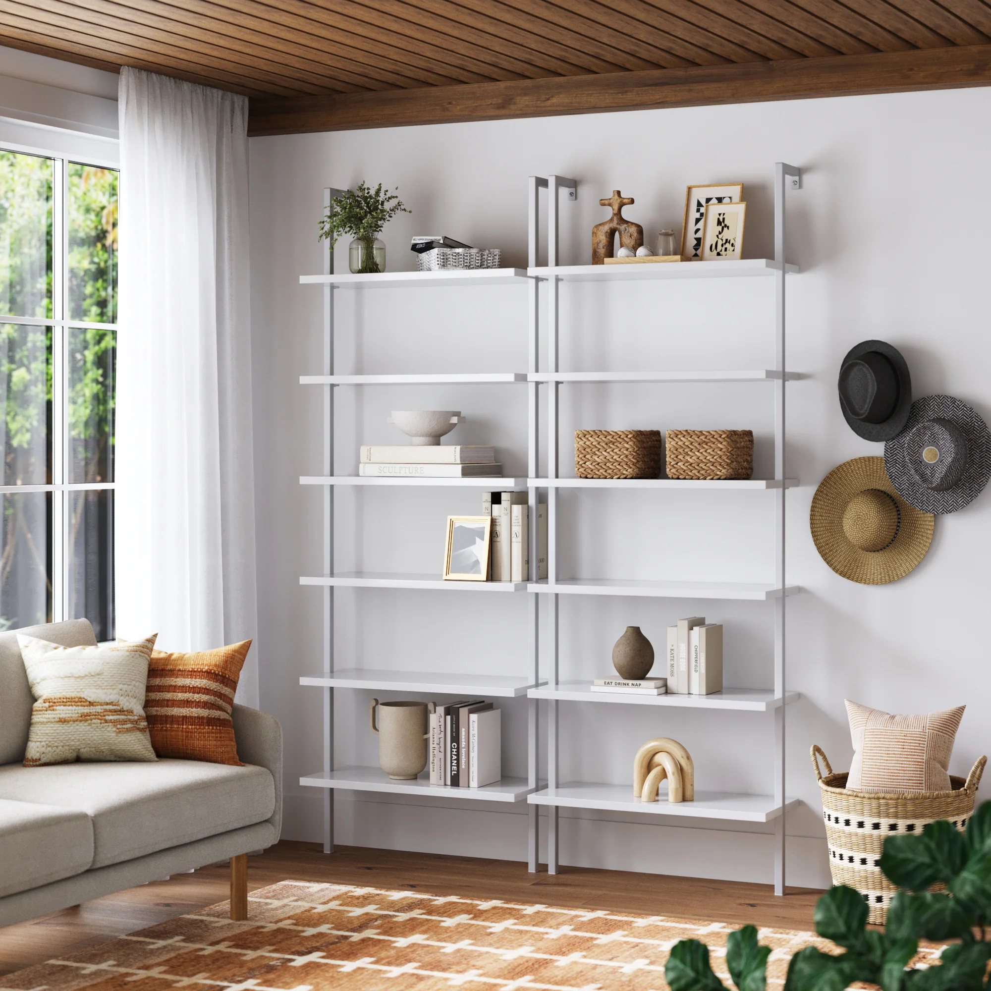 6-Shelf Ladder Bookshelf White (Set of 2) - Image 2