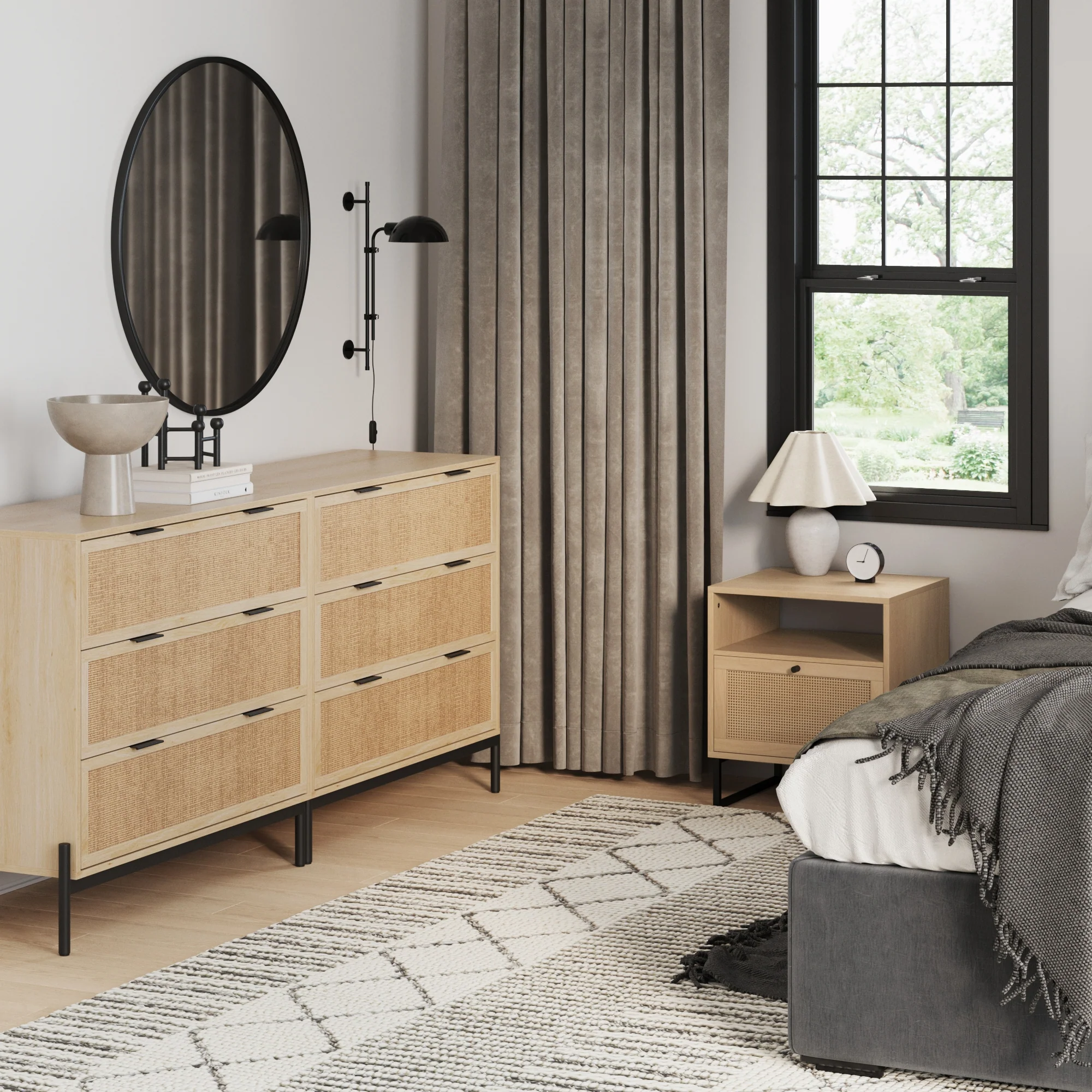 Boho Rattan Cabinet Bedroom Set Light Oak - Image 2