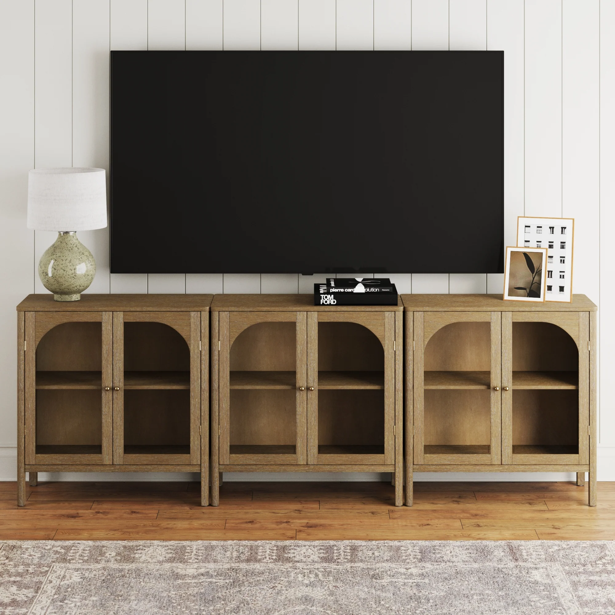Arched Glass Door TV Console for 75-85" TVs Brown