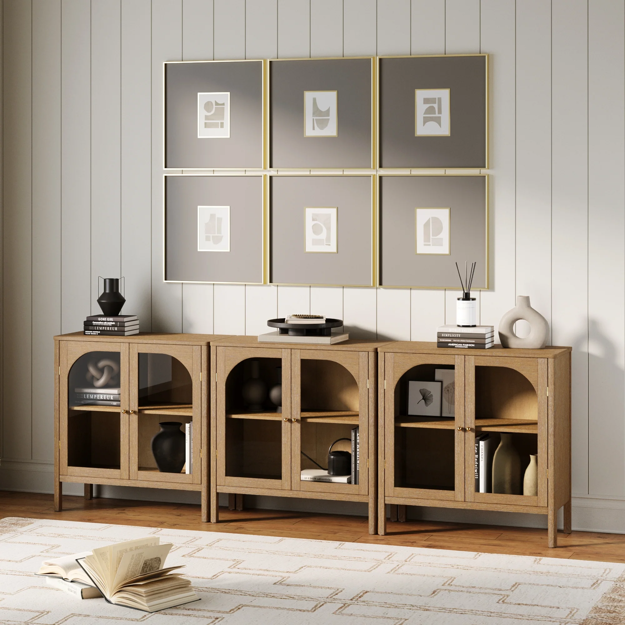 Arched Glass Door TV Console for 75-85" TVs Brown - Image 2