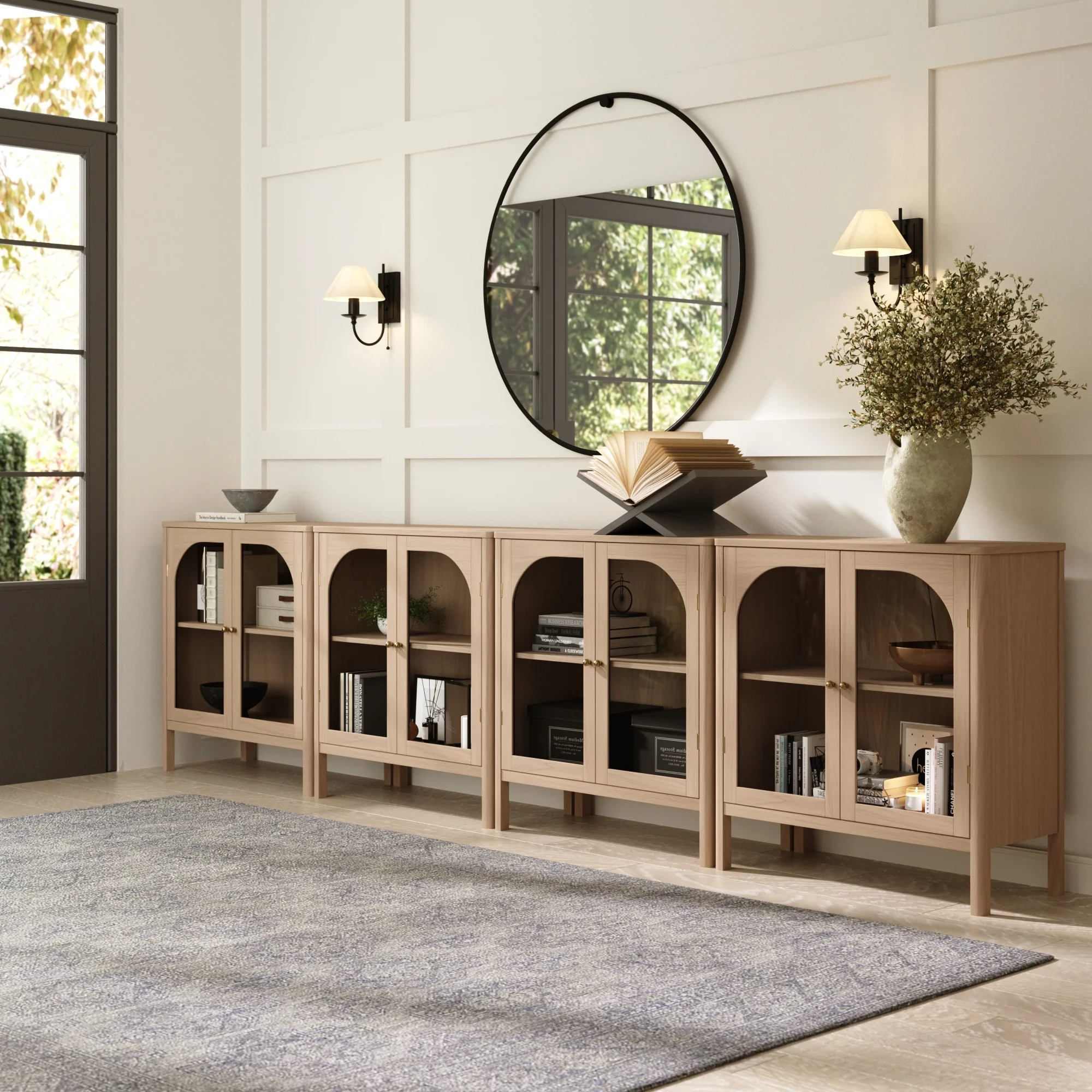 Arched Glass Door TV Console for 85" TVs Raw Oak - Image 2