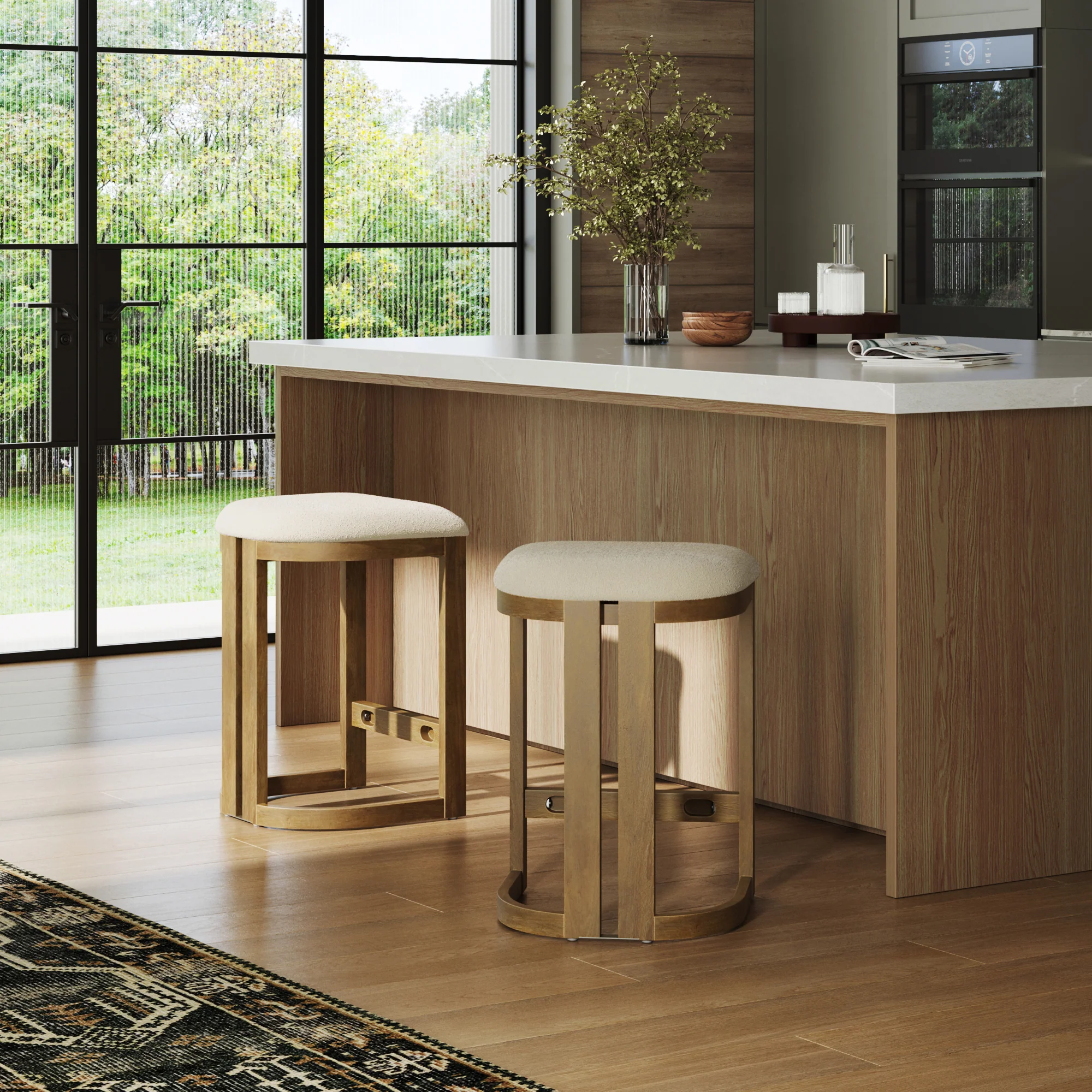 Barrel Wooden Backless Bar Stool Light Brown - Image 2