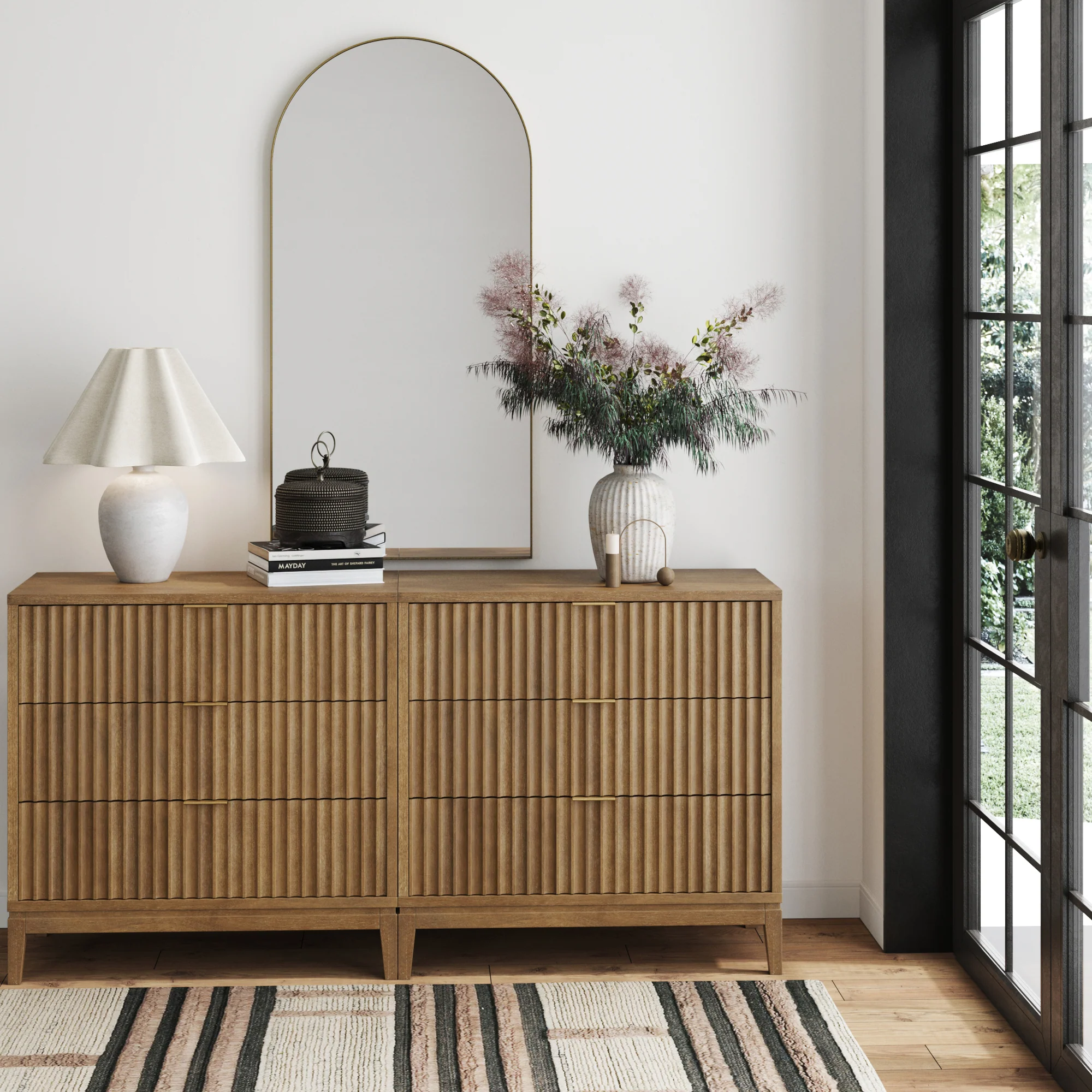 Bohemian Solid Wood 3-Drawer Fluted Dresser Light Brown (Set of 2) - Image 2