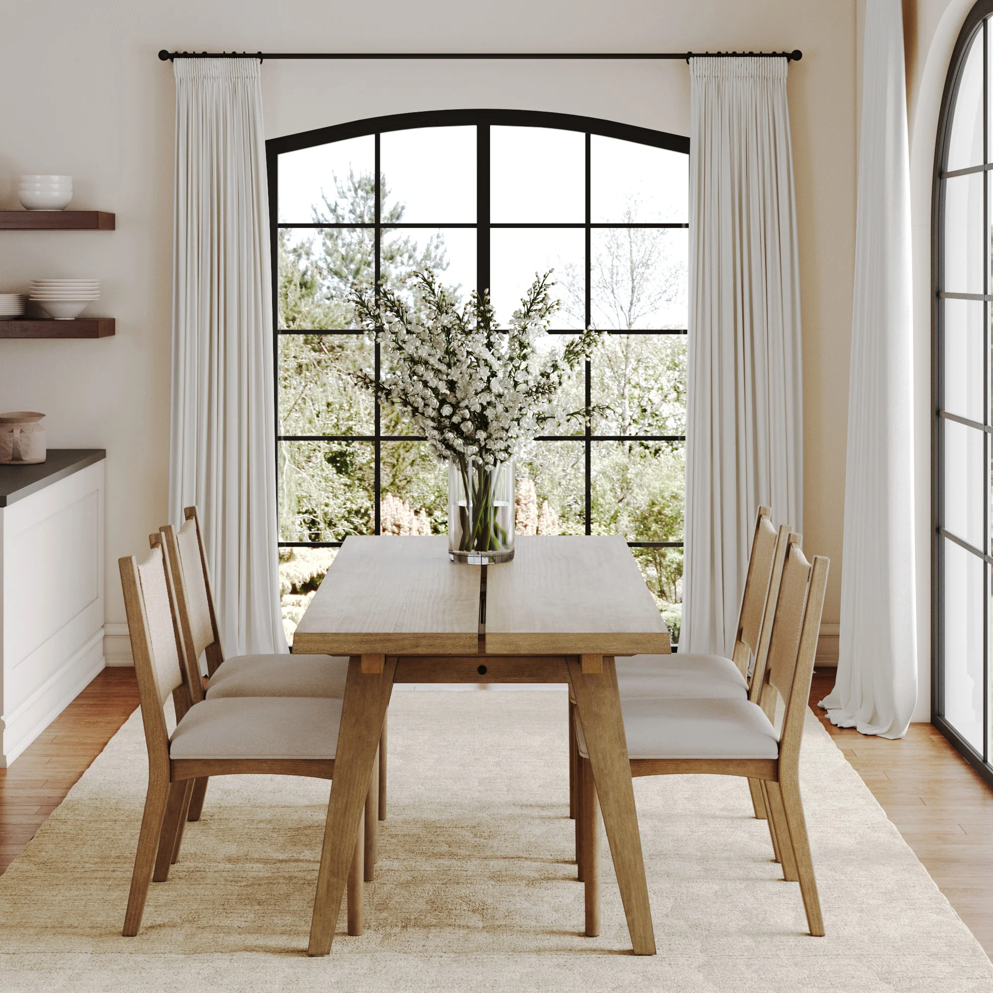 Bohemian Wooden Dining Table Set (4 Chairs) - Image 2