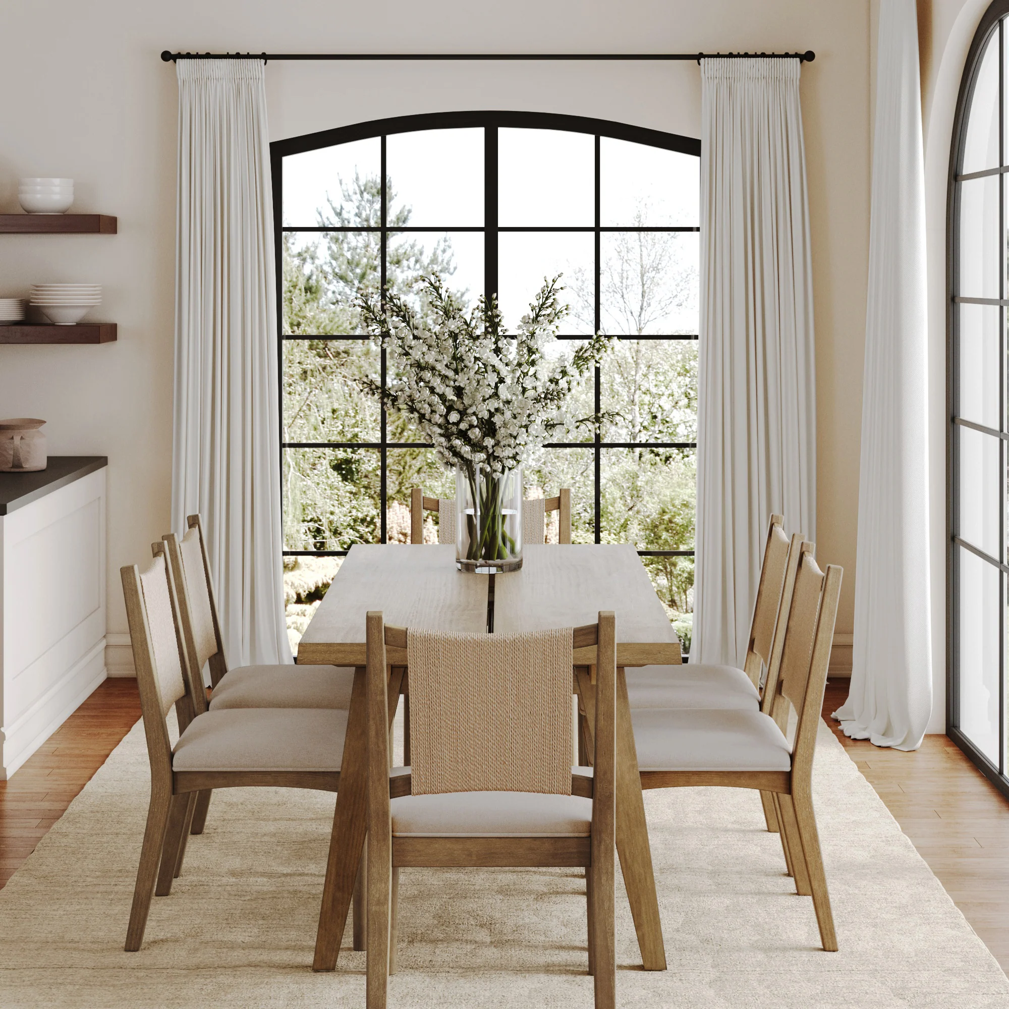 Bohemian Wooden Dining Table Set (6 Chairs) - Image 2