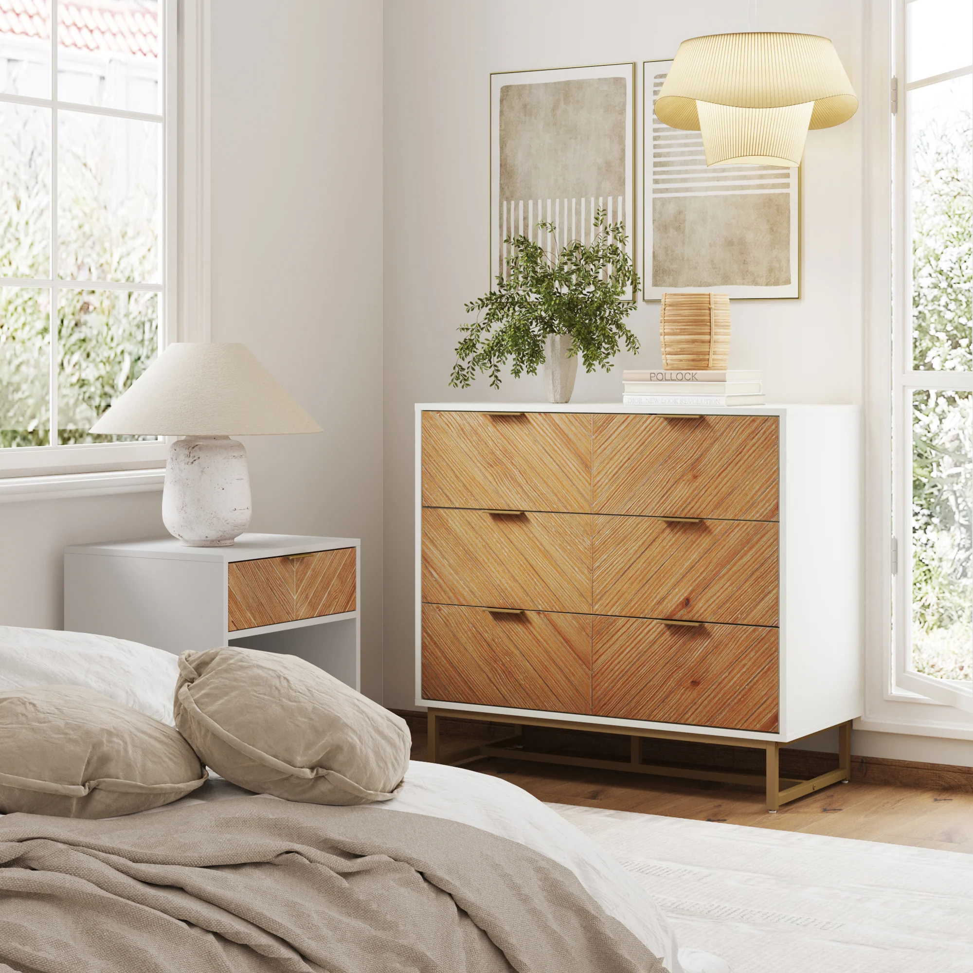 Boho Herringbone 3-Drawer Dresser White - Image 2