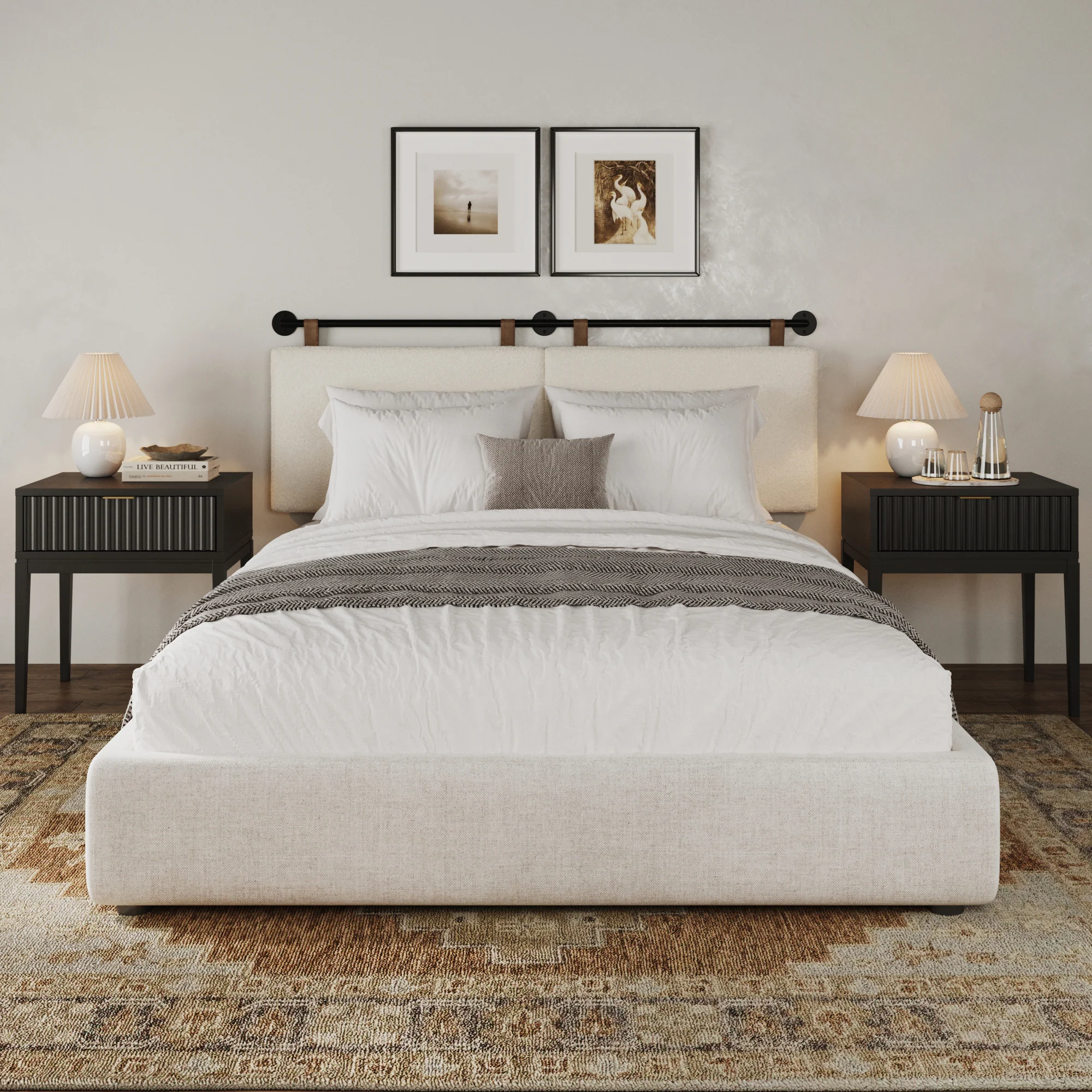 Modern Boucle King Headboard and Fluted Nightstand Set - Image 2