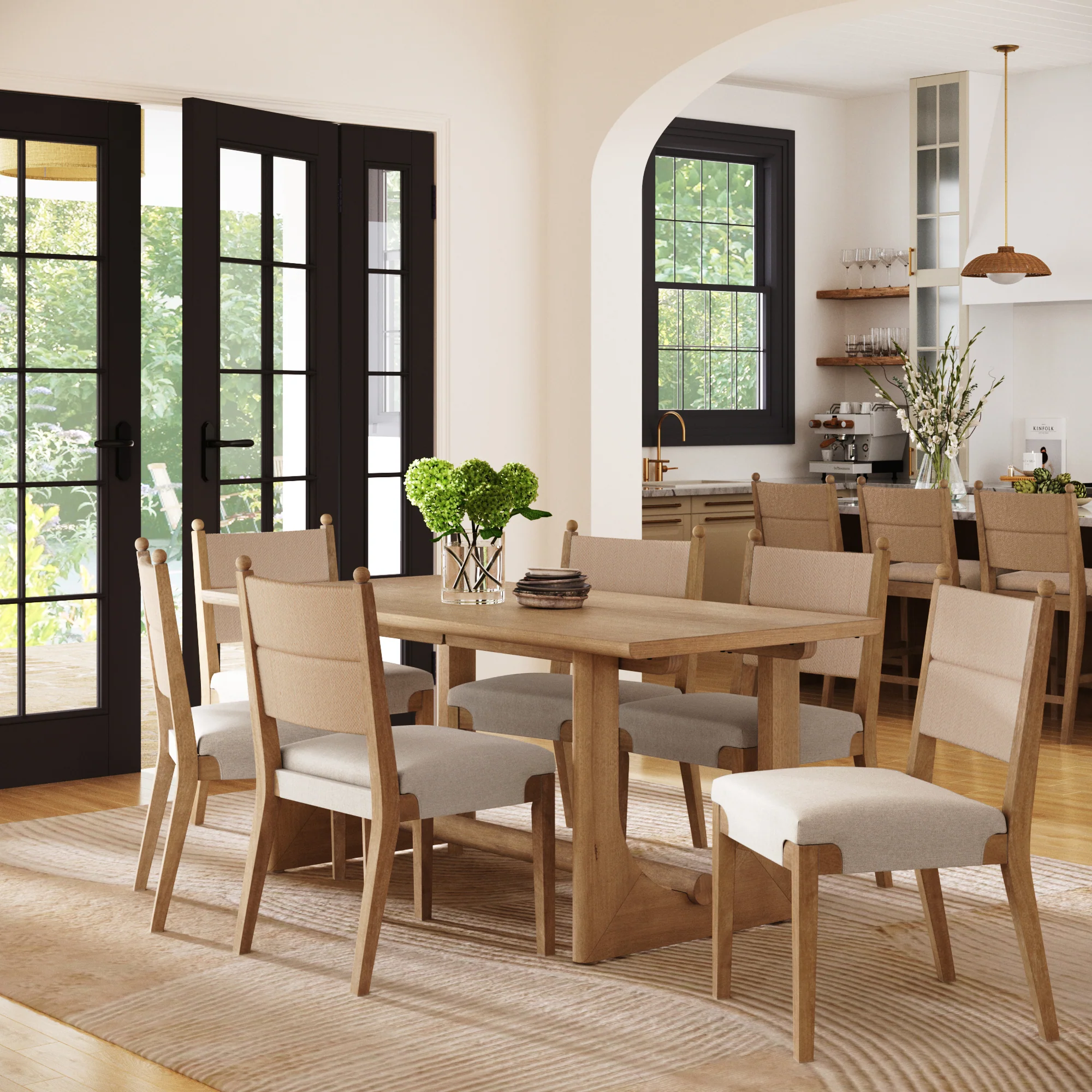 Mid-Century Seagrass Dining Table Set (6 Chairs) - Image 2