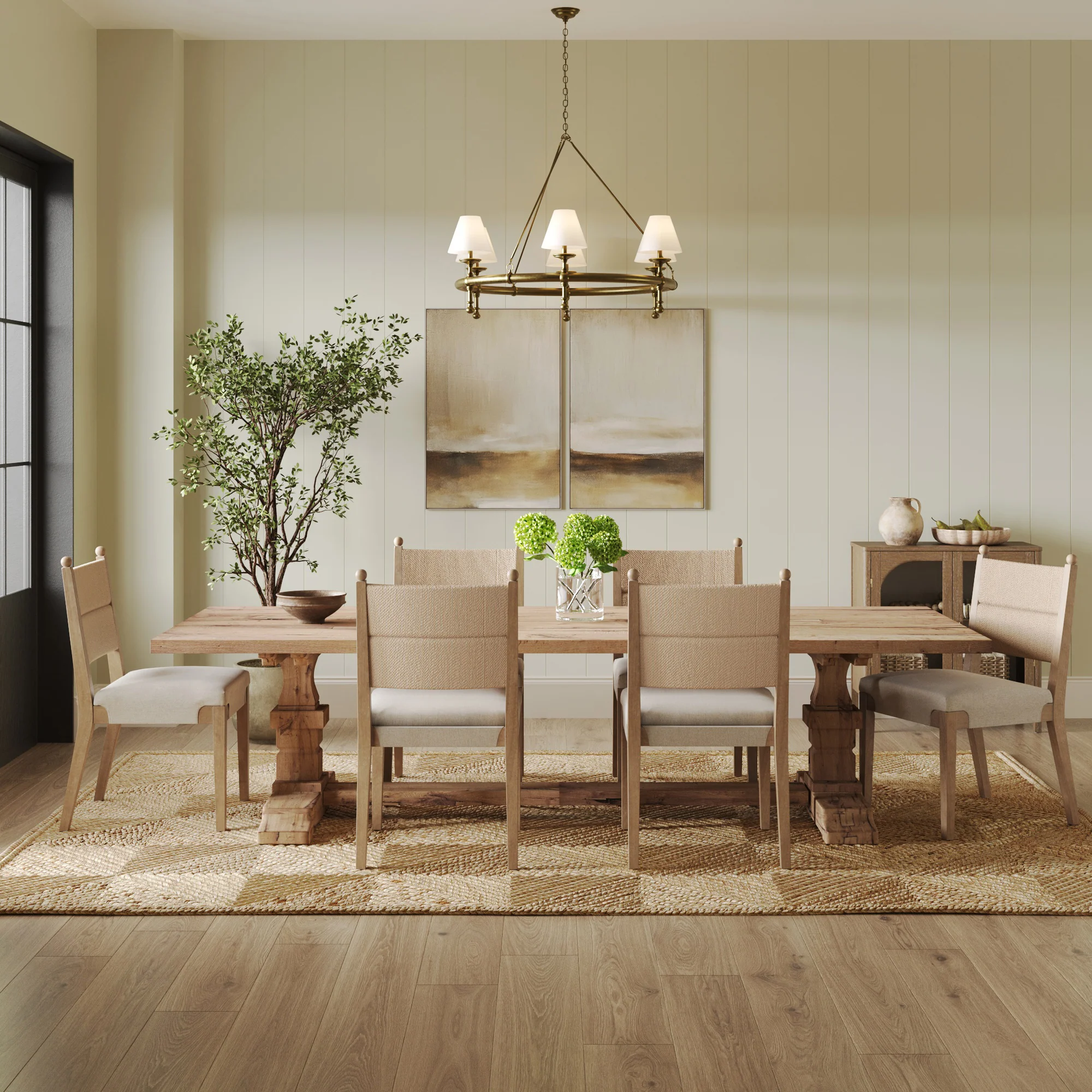 Boho Natural Flax & Seagrass Dining Chair (Set of 6)