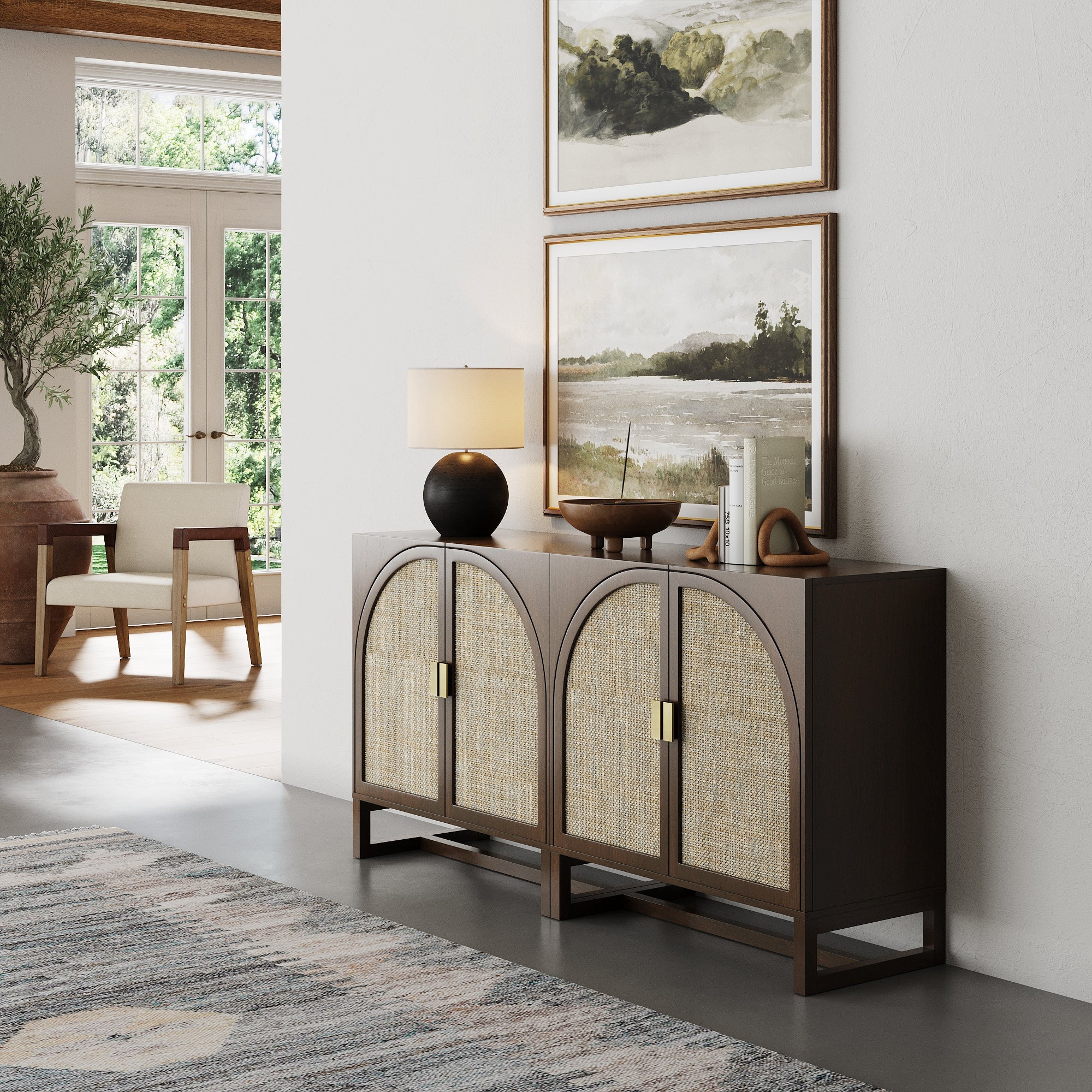 Boho Arched Storage Credenza Dark Acacia (Set of 2) - Image 2