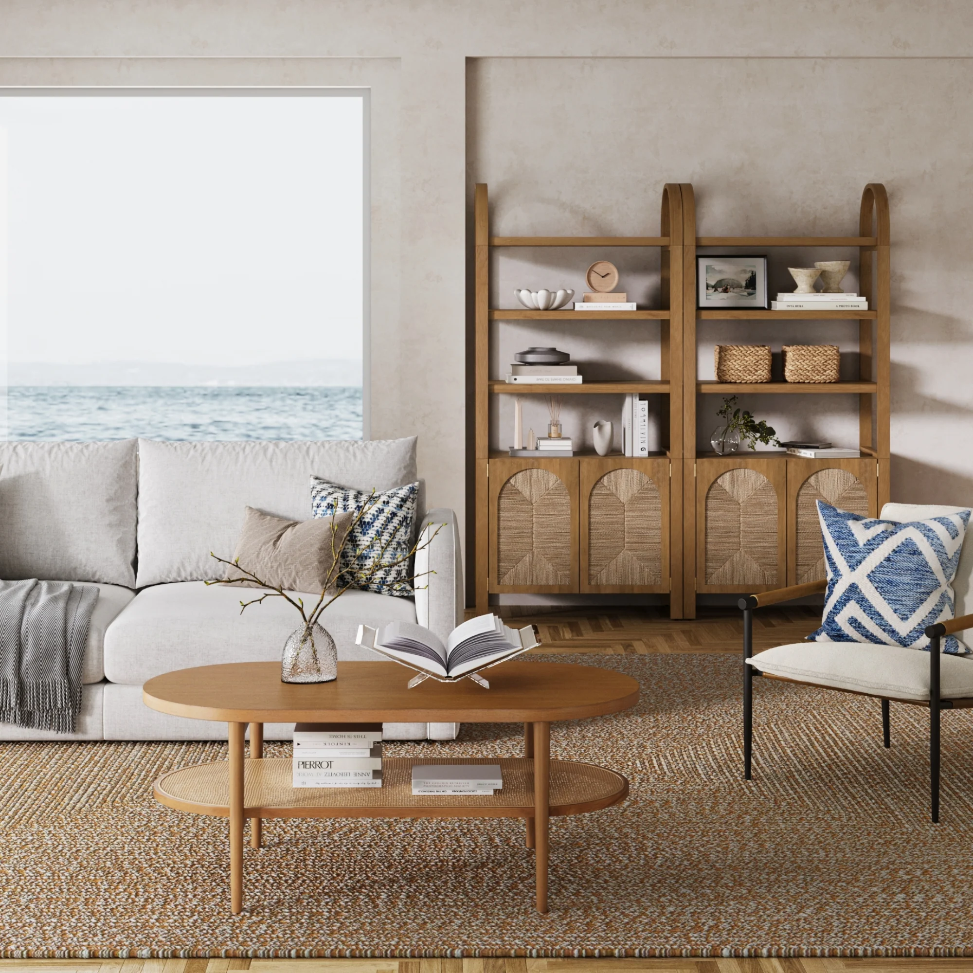 Boho Seagrass Arched Bookshelf Light Brown - Image 2