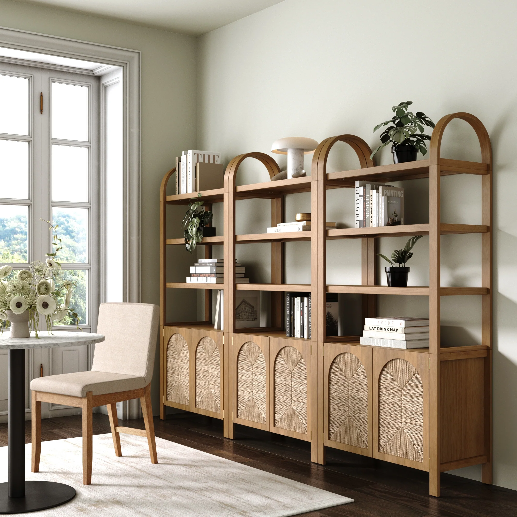 Boho Seagrass Arched Bookshelf Light Brown (Set of 3) - Image 2
