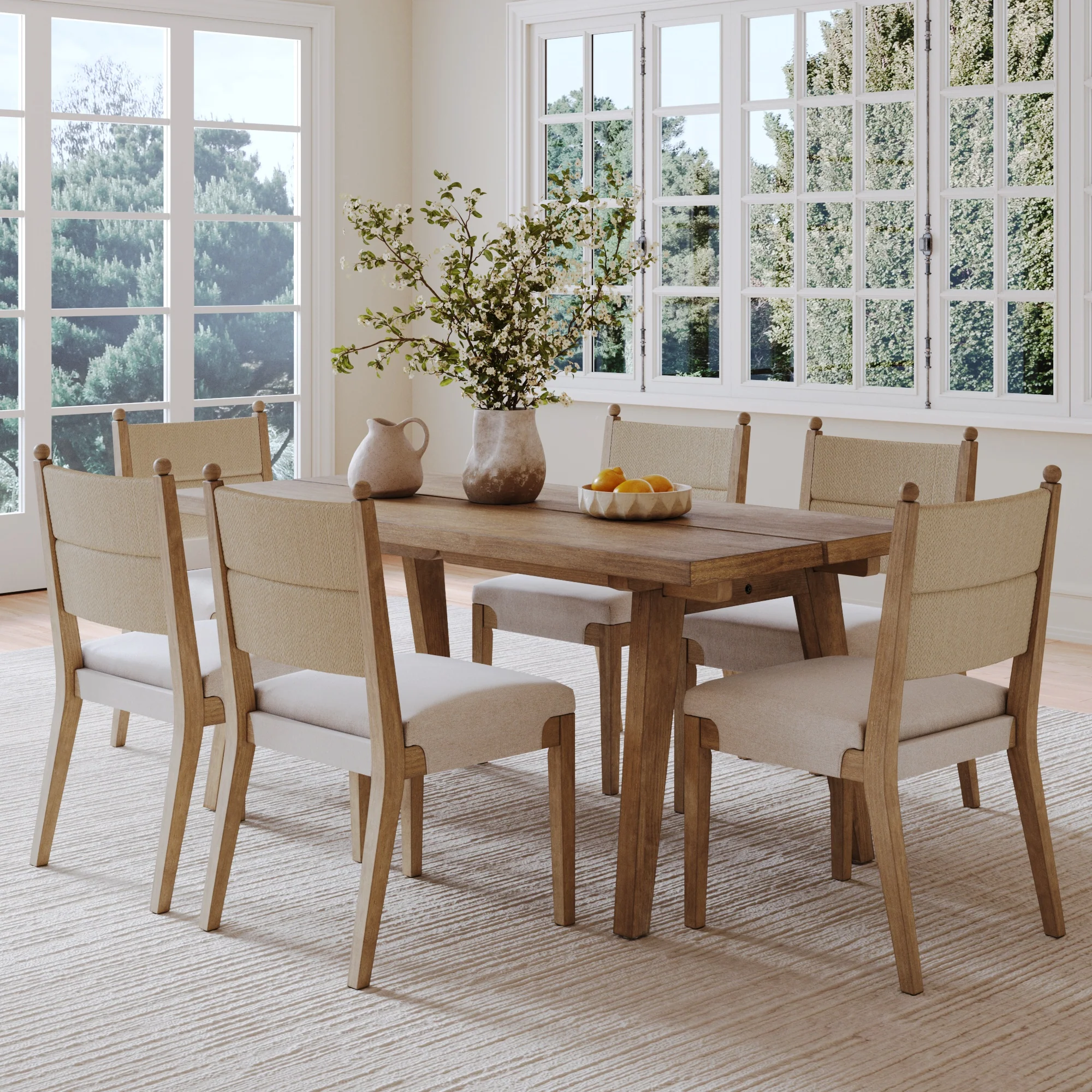 Boho Seagrass Dining Table Set (6 Chairs)
