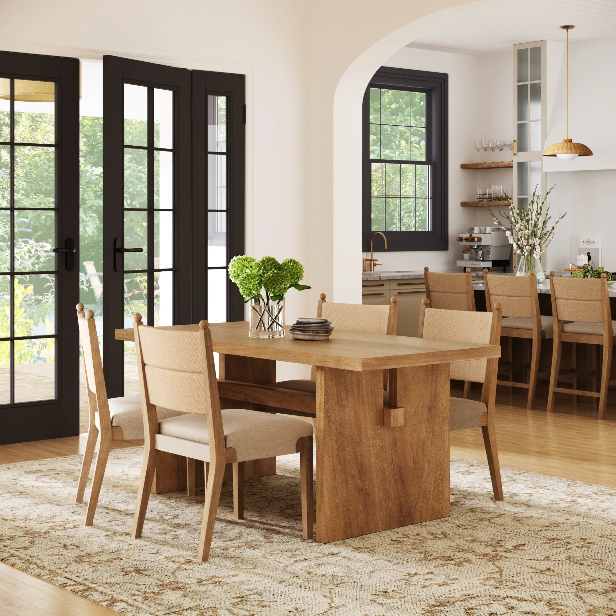 Boho Solid Wood Dining Set Light Brown (4 Chairs) - Image 2