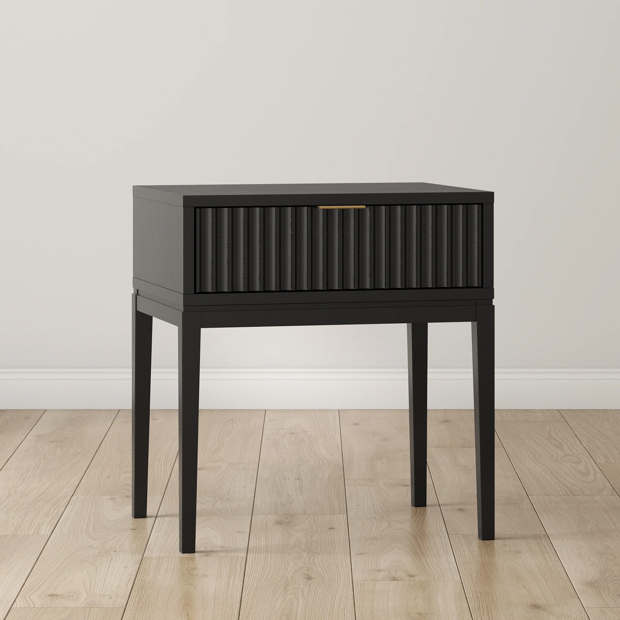 Mid-Century Fluted Nightstand Black Oak - Image 3