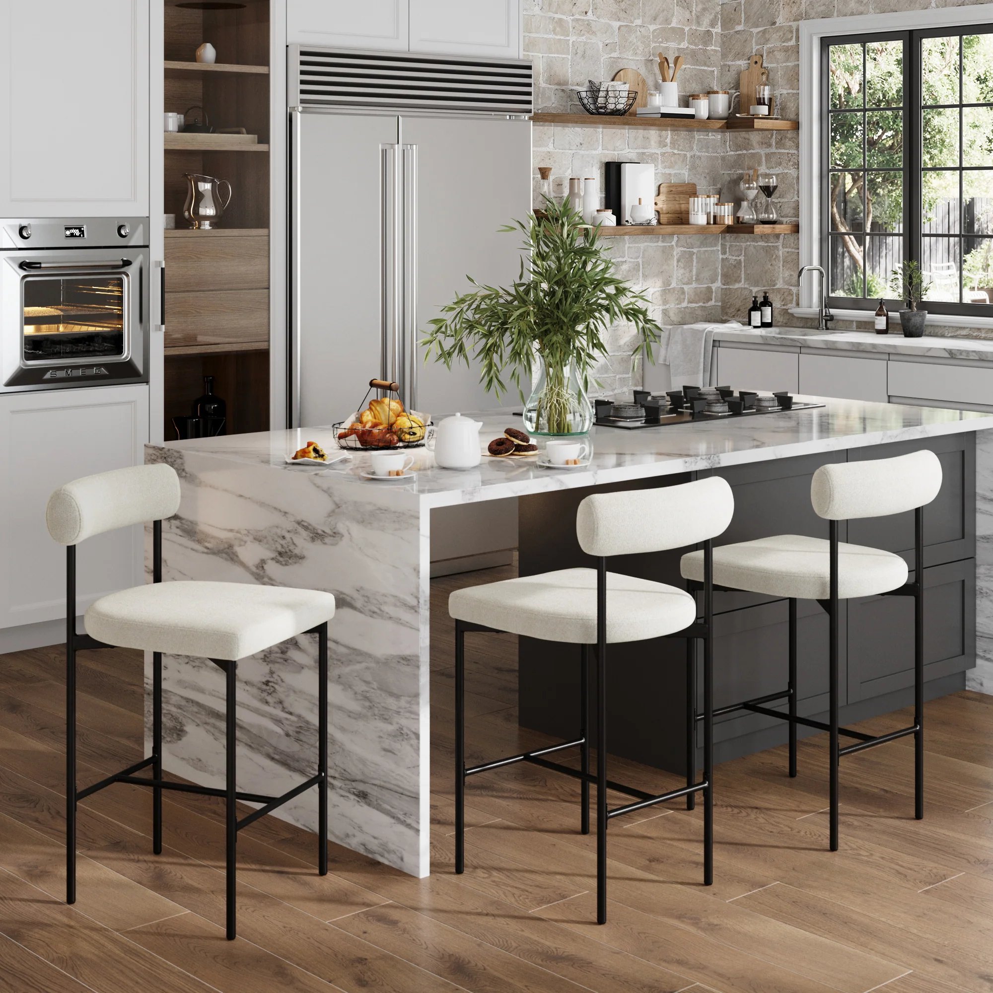 Boucle Counter Height Bar Stools (Set of 3) - Image 2