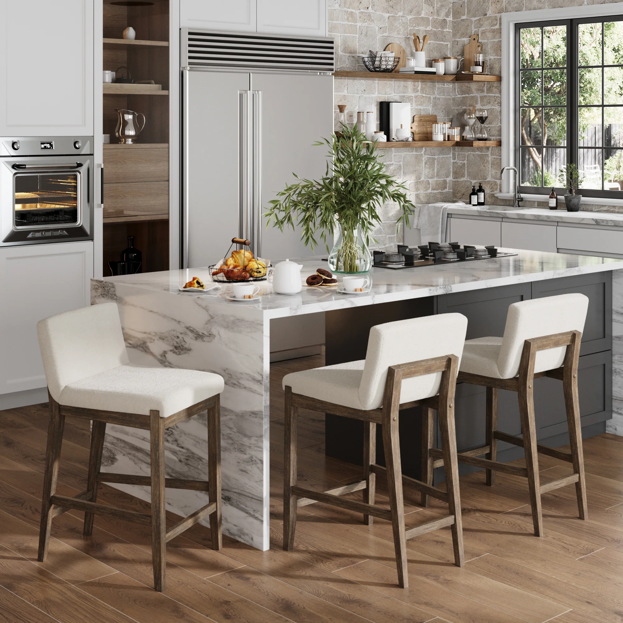 Boucle Counter Height Bar Stools Dark Brown (Set of 3) - Image 2