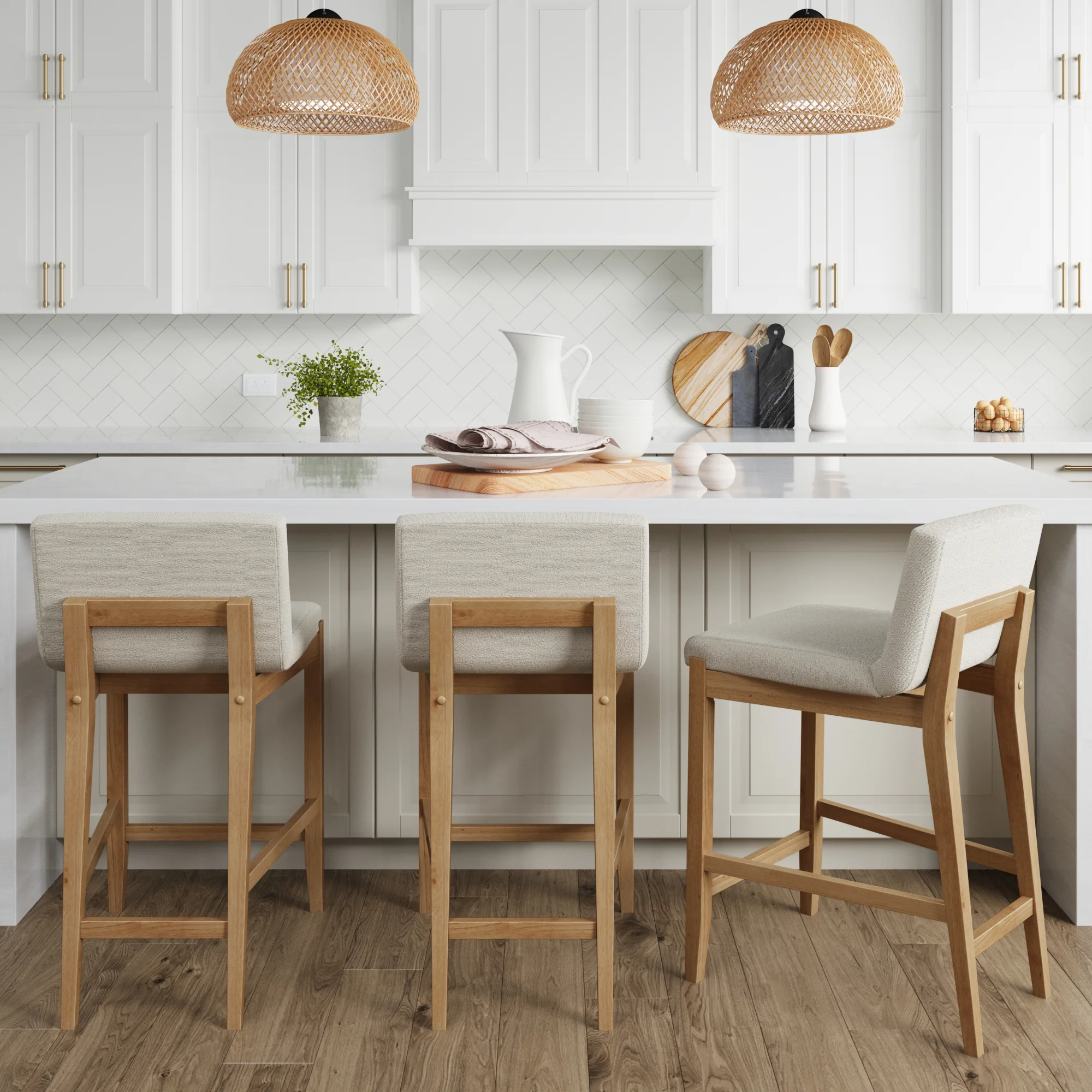 Boucle Counter Height Bar Stools Warm Pine (Set of 3)