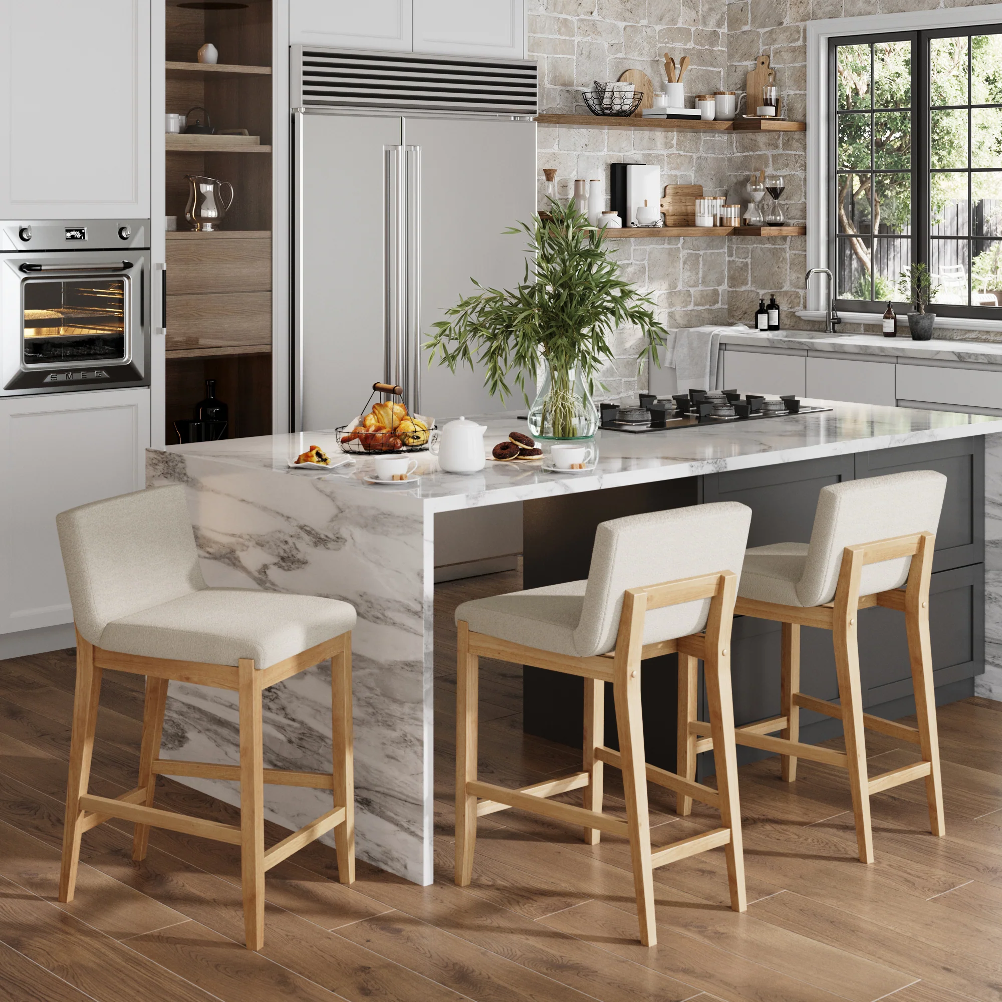 Boucle Counter Height Bar Stools Warm Pine (Set of 3) - Image 2