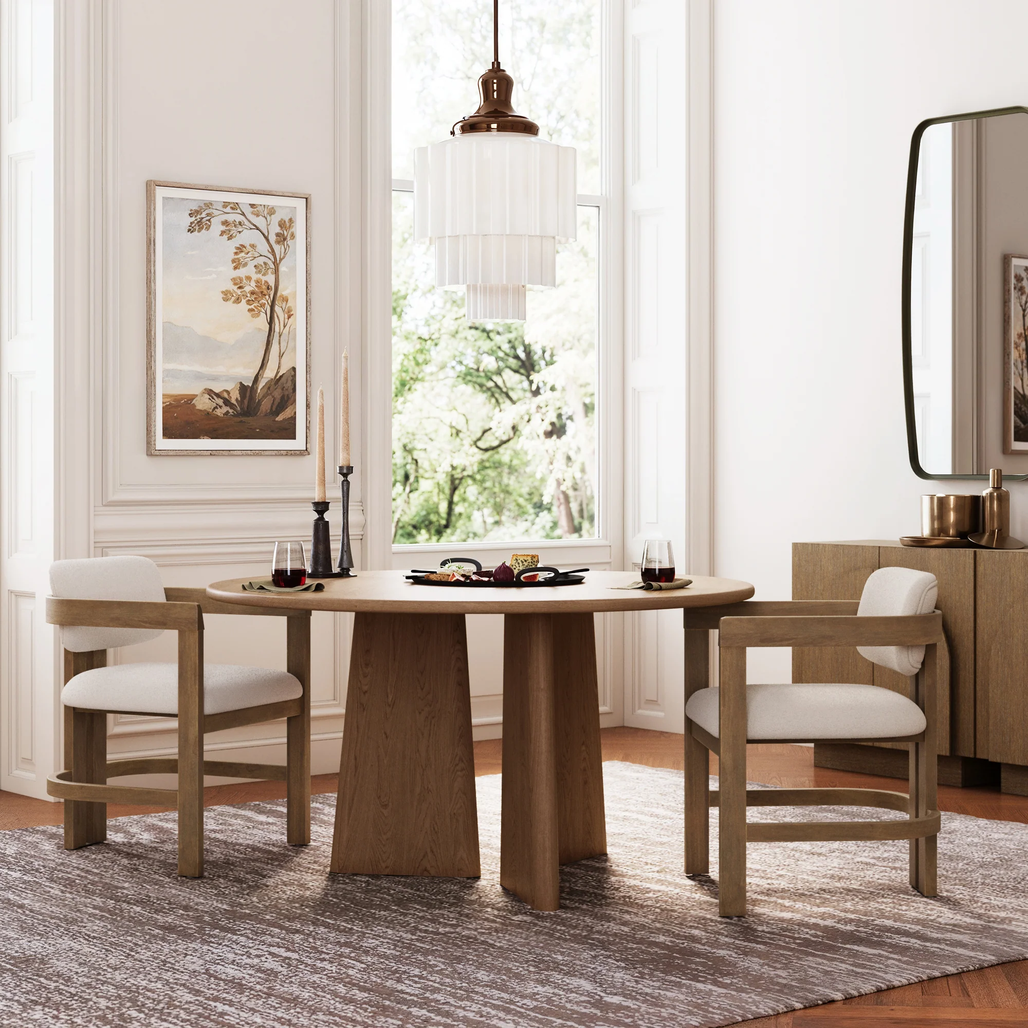 Boucle Barrel Dining Chair w/ Curved Back and Arm Light Brown - Image 2