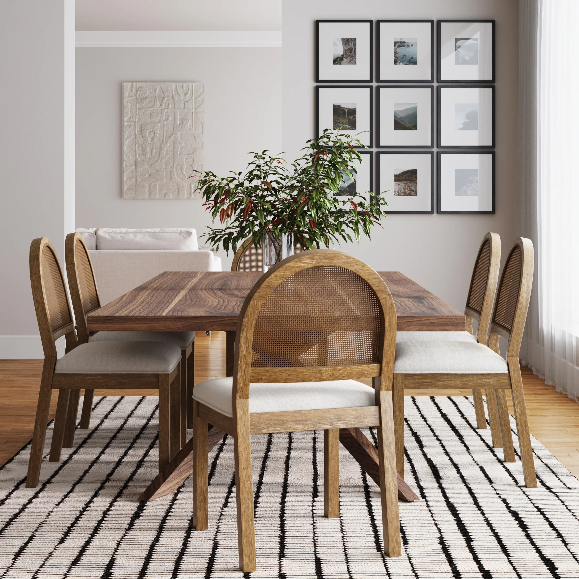 Boucle & Rattan Dining Chairs Light Brown (Set of 6) - Image 2