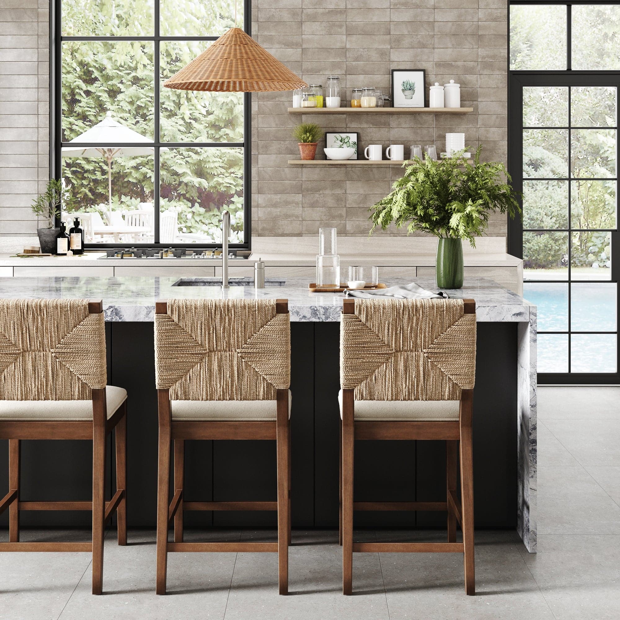 Boucle & Seagrass Counter Height Bar Stool Dark Brown - Image 2