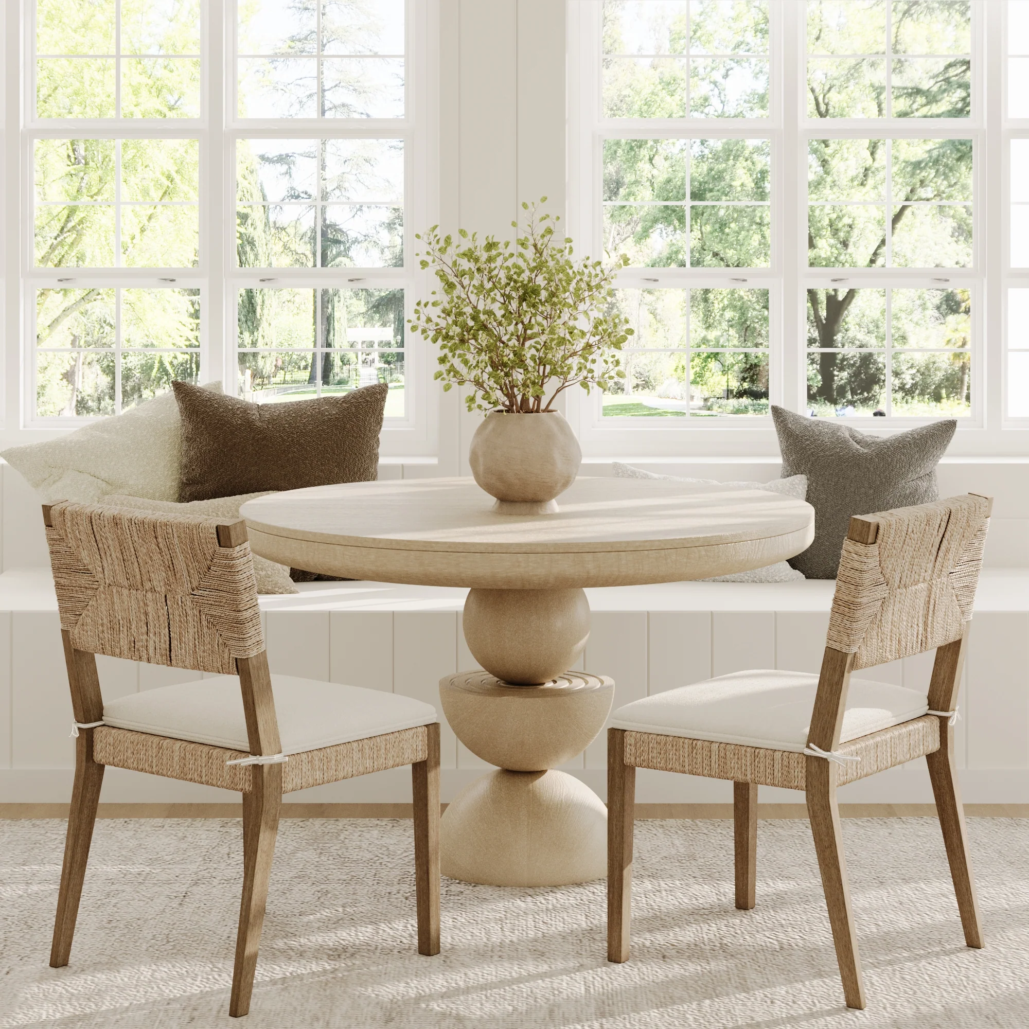 Boucle & Seagrass Dining Chair Light Brown - Image 2