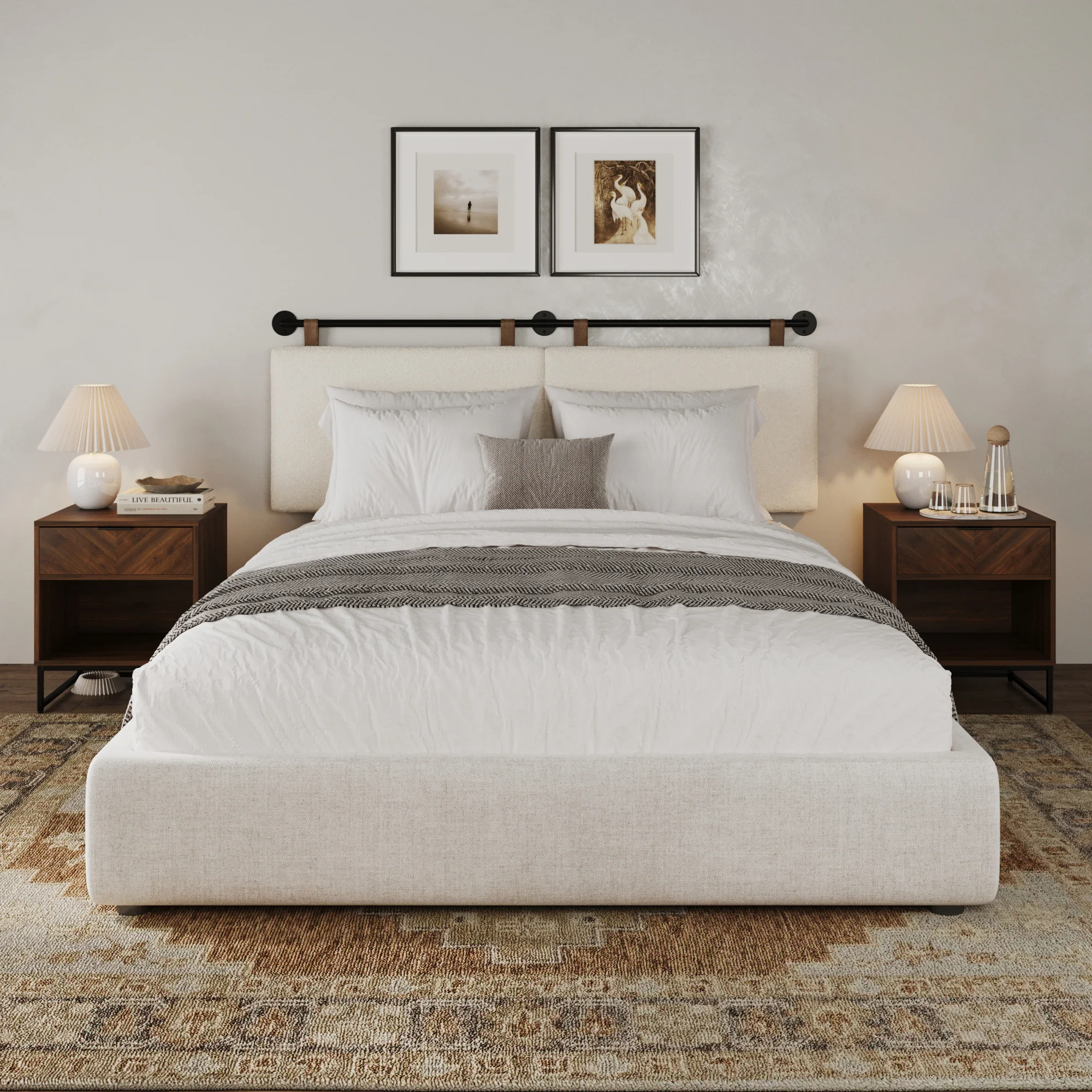 Boucle Upholstered King Headboard and Nightstand Set - Image 2