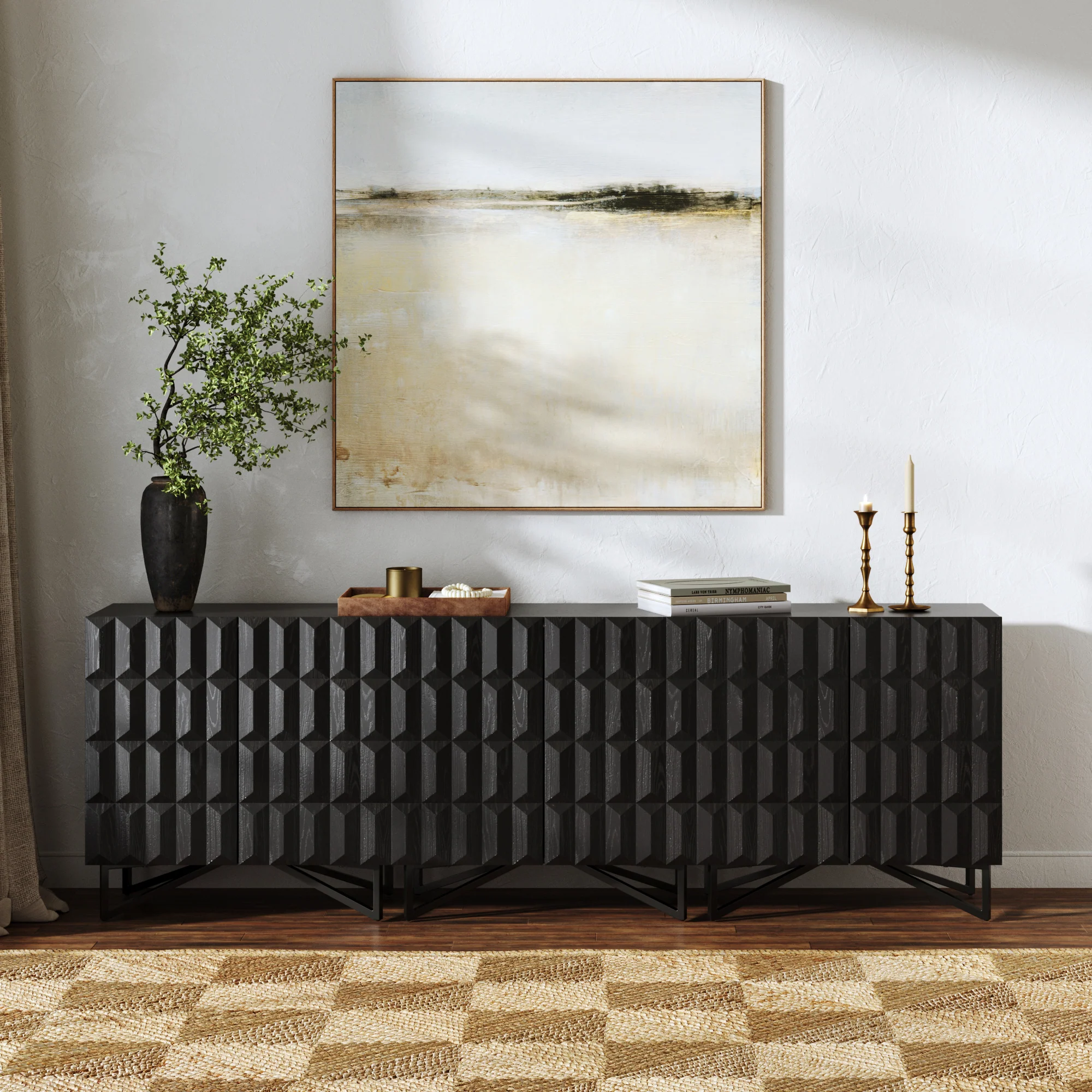 Contemporary Credenza Storage with Textured Front Black Oak (Set of 3)