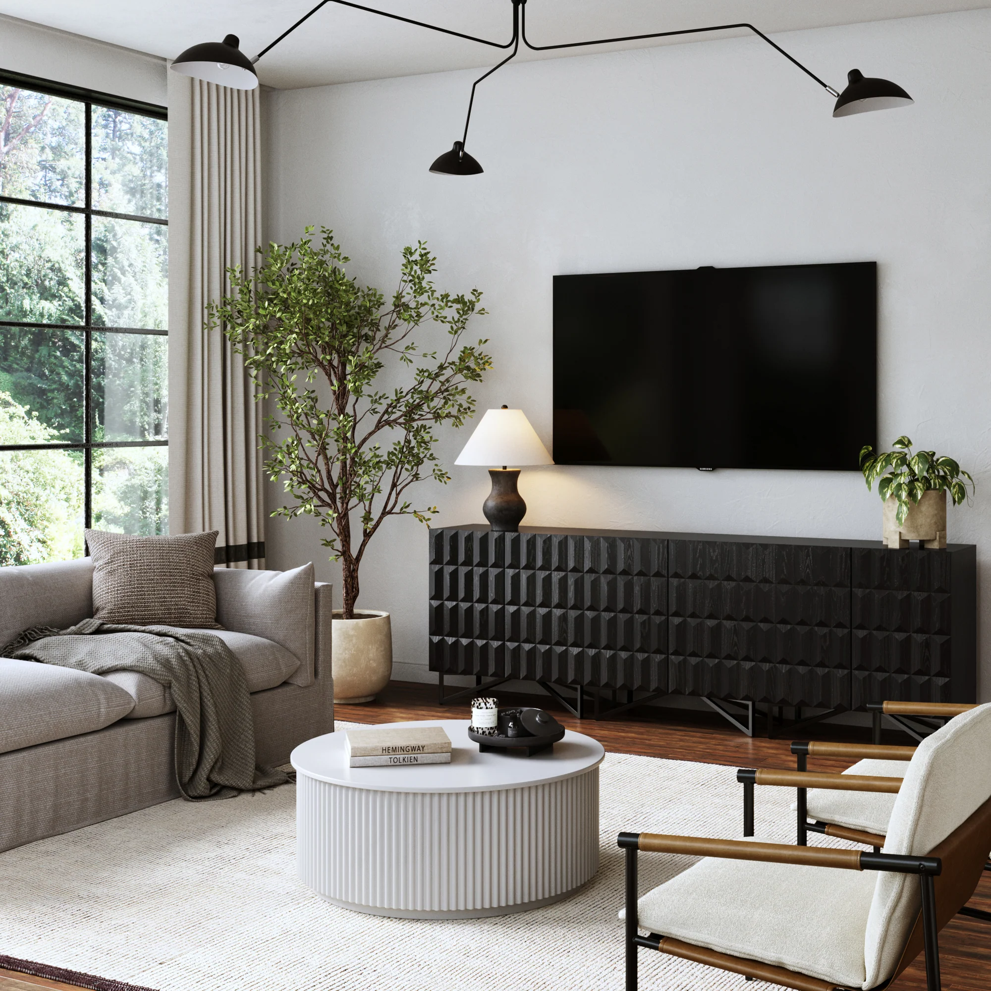 Modern TV Console with Textured Front for 75-85" TVs Black Oak - Image 2
