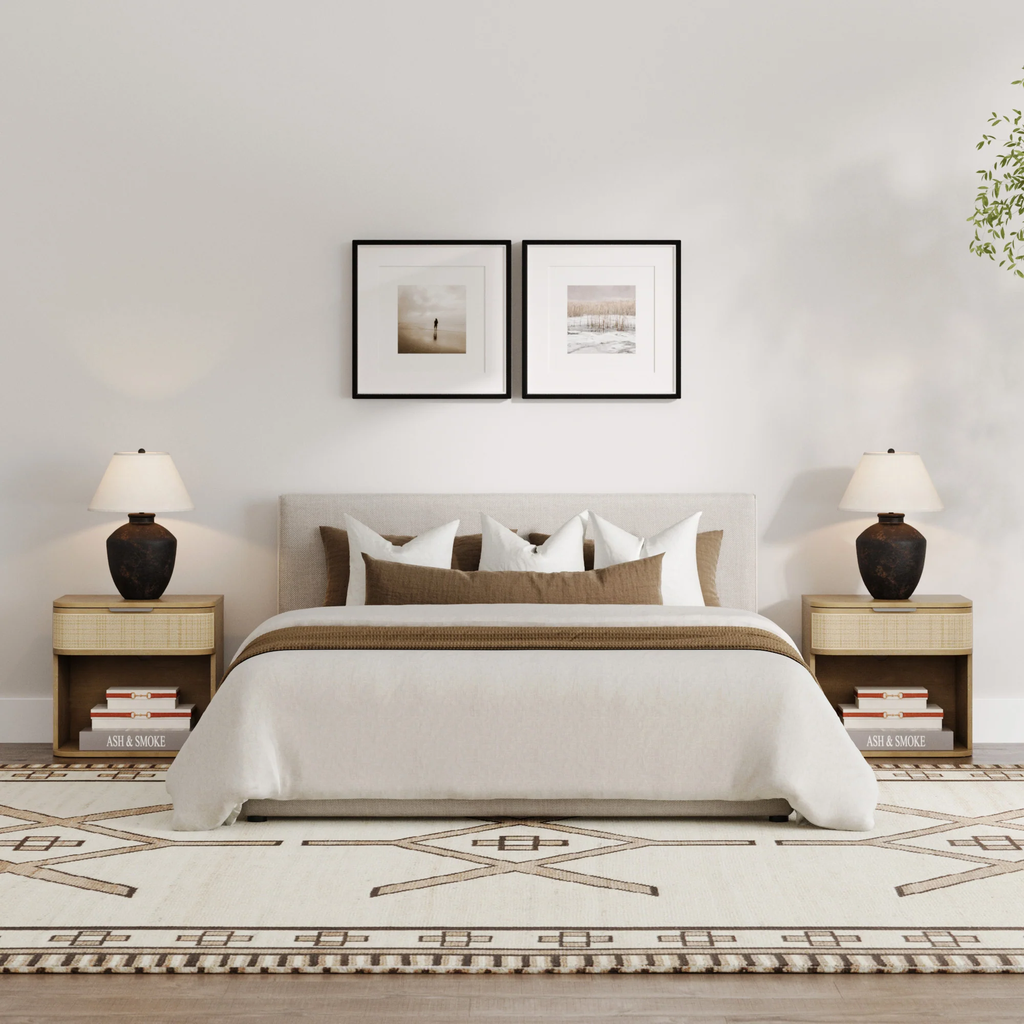 Curved Rattan Nightstand Set with Drawer Light Brown - Image 2