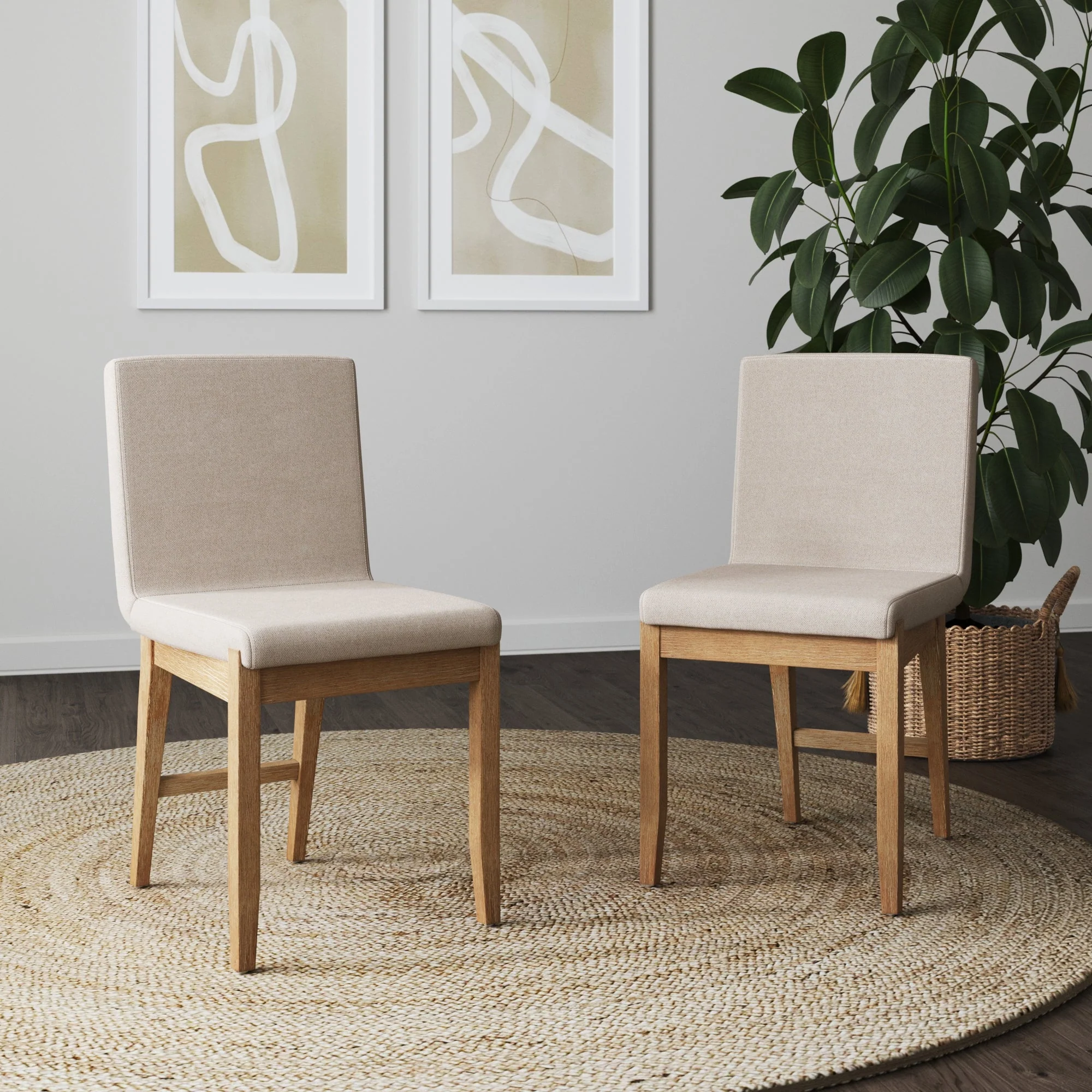Wood Upholstered Dining Chair Brushed Light Brown Flax (Set of 2) - Image 2