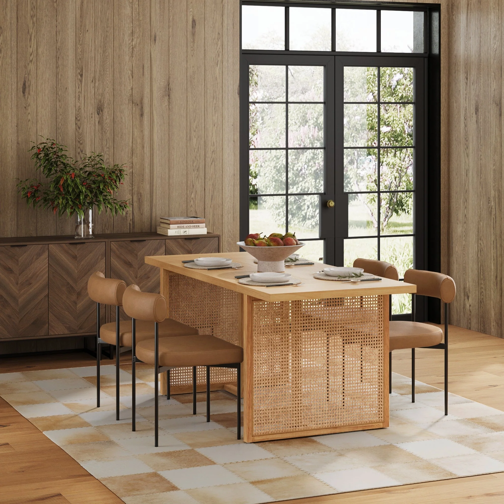 Mid-Century Faux Leather Dining Set (4 Chairs) - Image 2