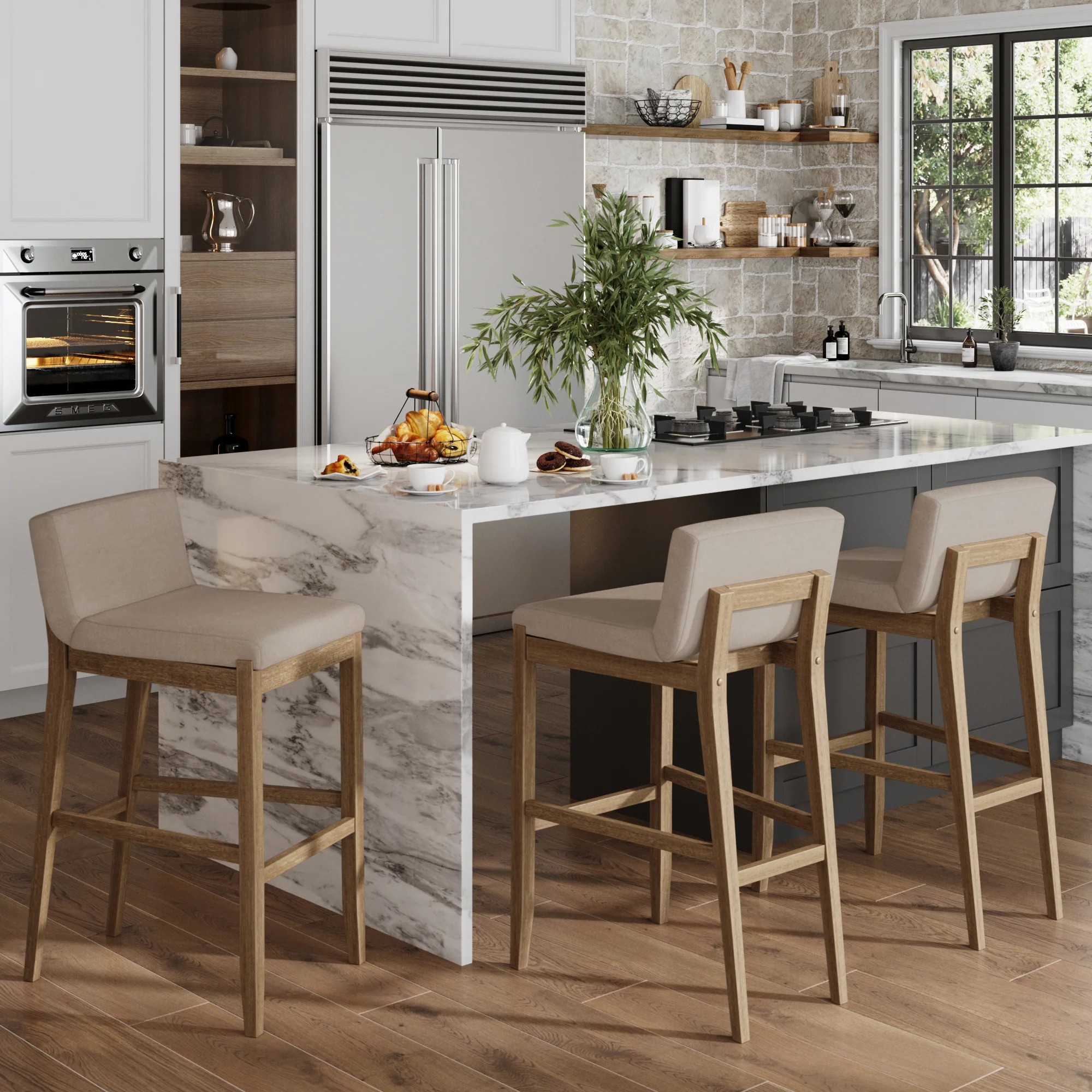 Exposed Wood Back Bar Stools Brown (Set of 3) - Image 2