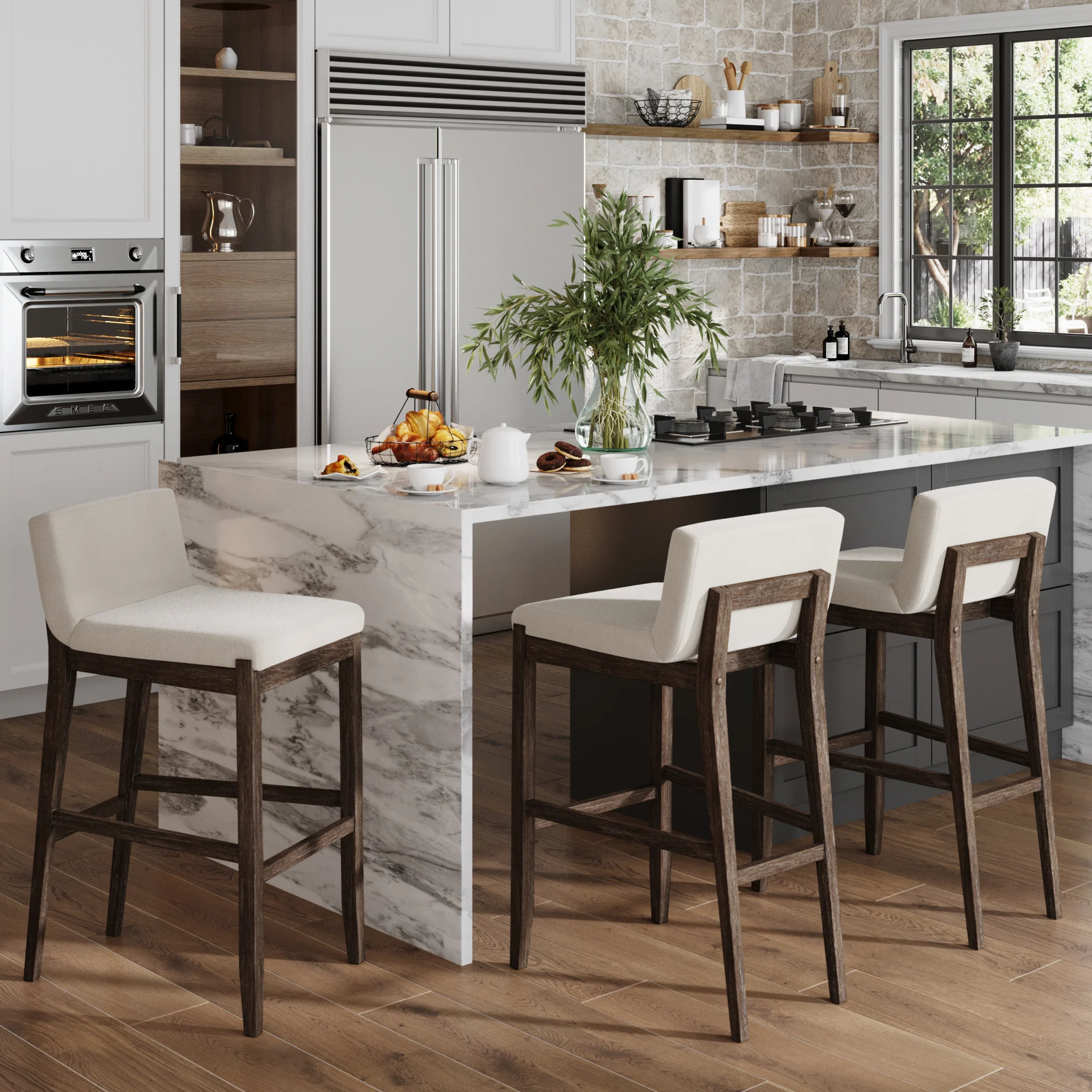 Exposed Wood Back Bar Stools Dark Brown (Set of 3) - Image 2