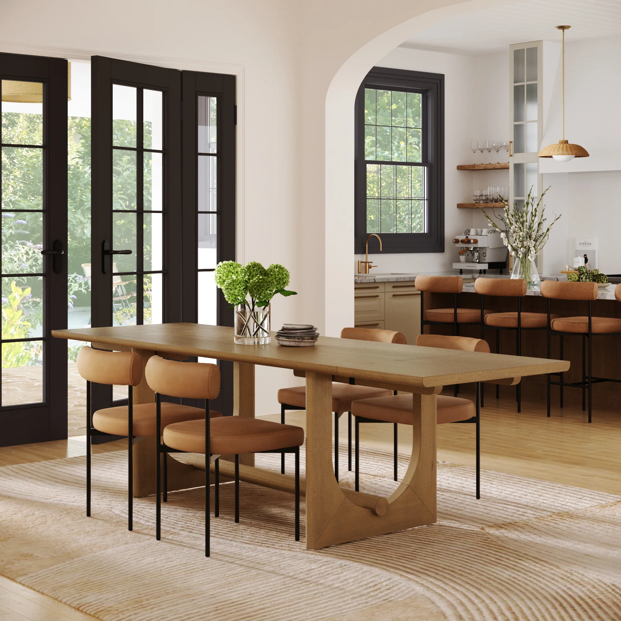 Extendable Mid-Century Faux Leather Dining Table Set (4 Chairs) - Image 2