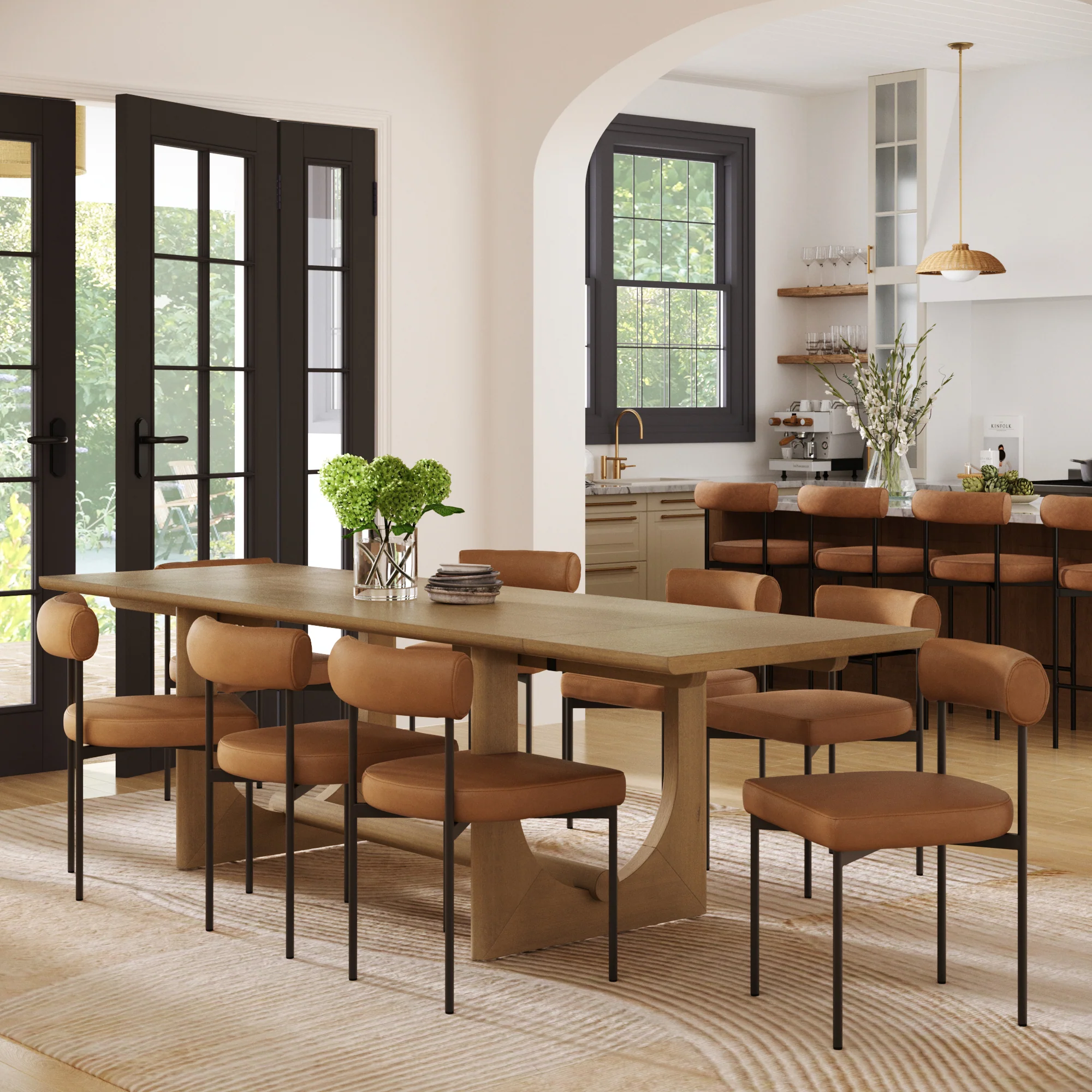 Extendable Faux Leather Dining Table Set (8 Chairs) - Image 2