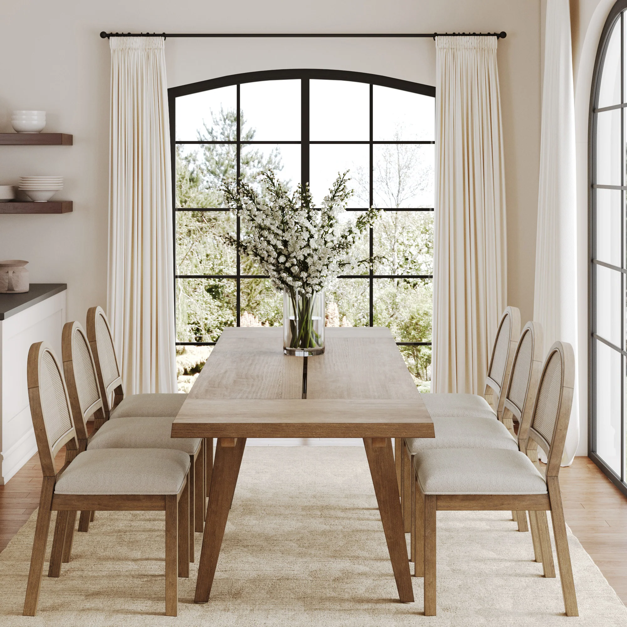 Extendable Boho Rattan Dining Table Set (6 Chairs) - Image 2