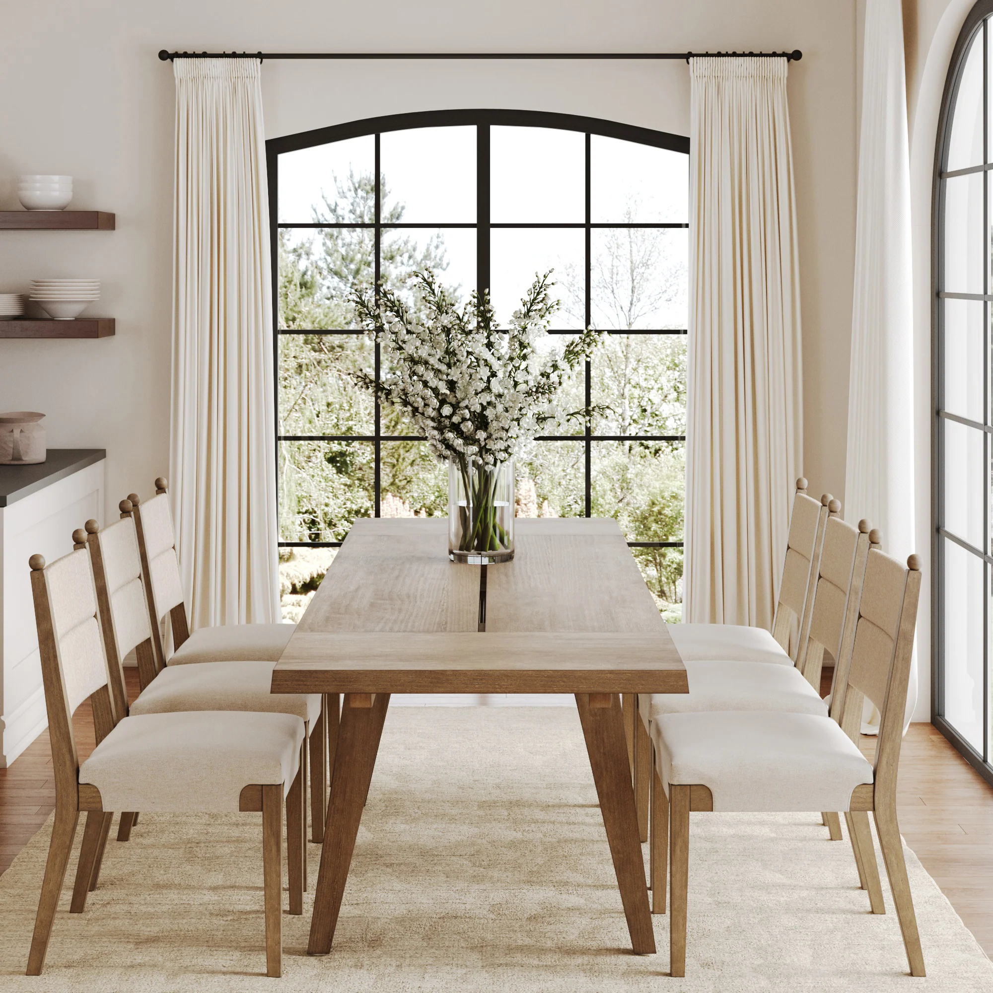 Extendable Bohemian Seagrass Dining Table Set (6 Chairs) - Image 2