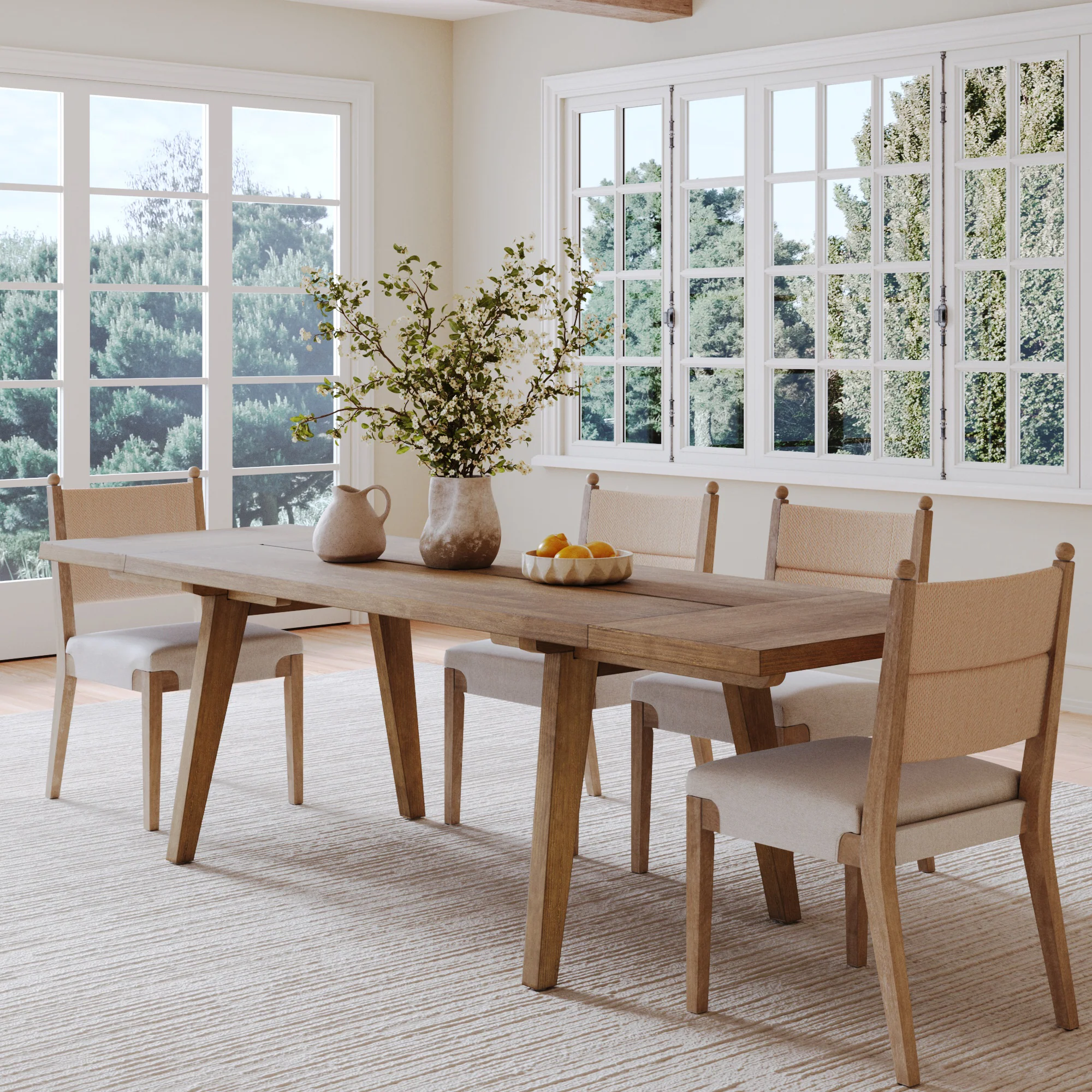 Farmhouse Wooden Dining Table with Leaf Extension Light Brown