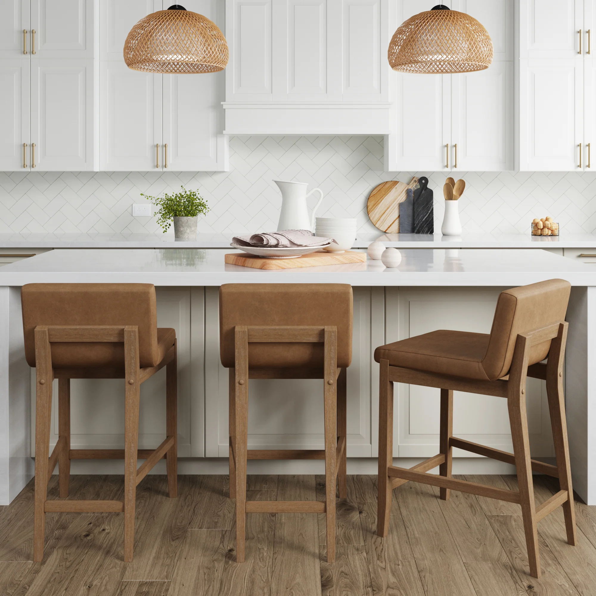 Faux Leather Counter Height Bar Stools Light Brown (Set of 3)